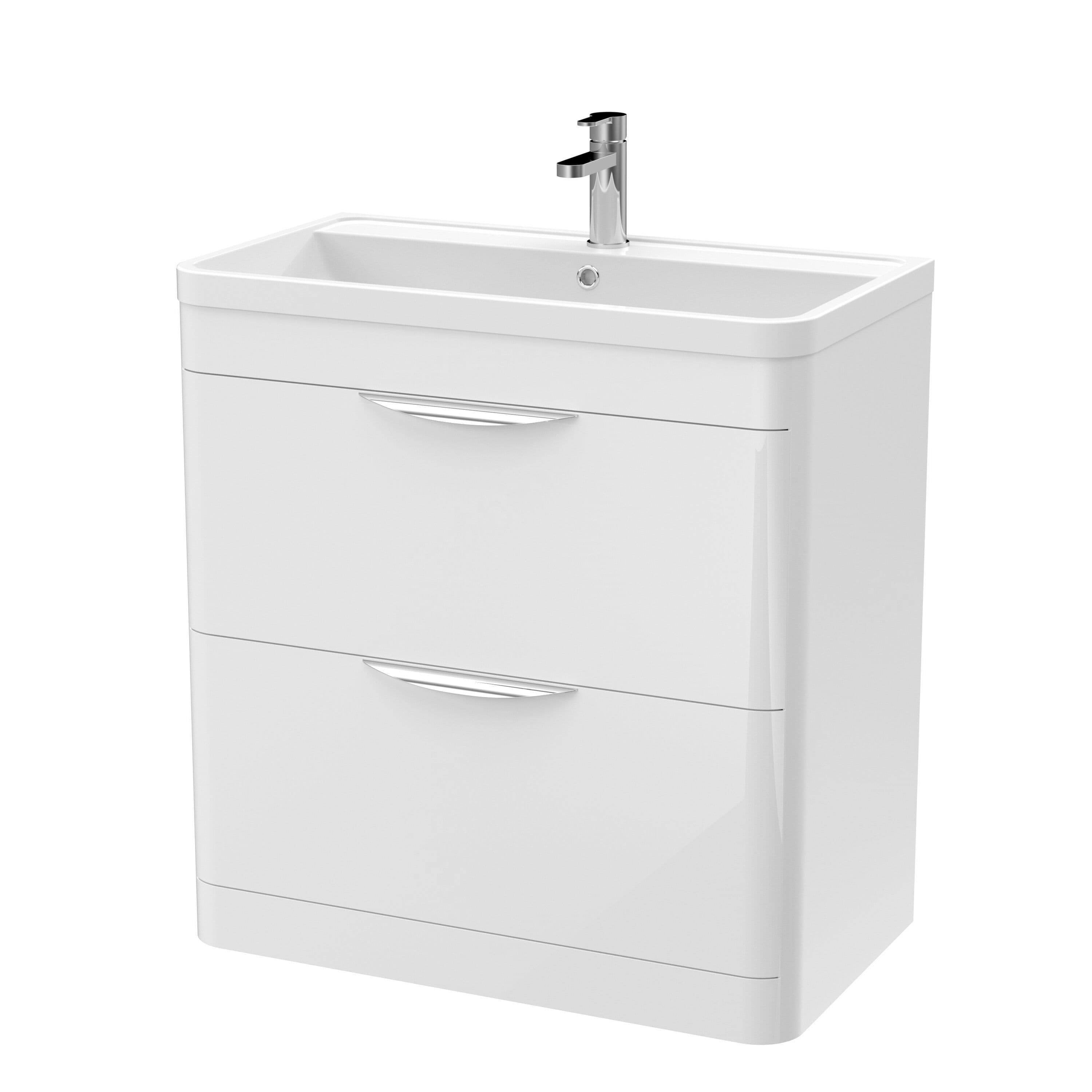 Floor Standing 2 Drawer Vanity Unit Ceramic Basin Gloss 800mm