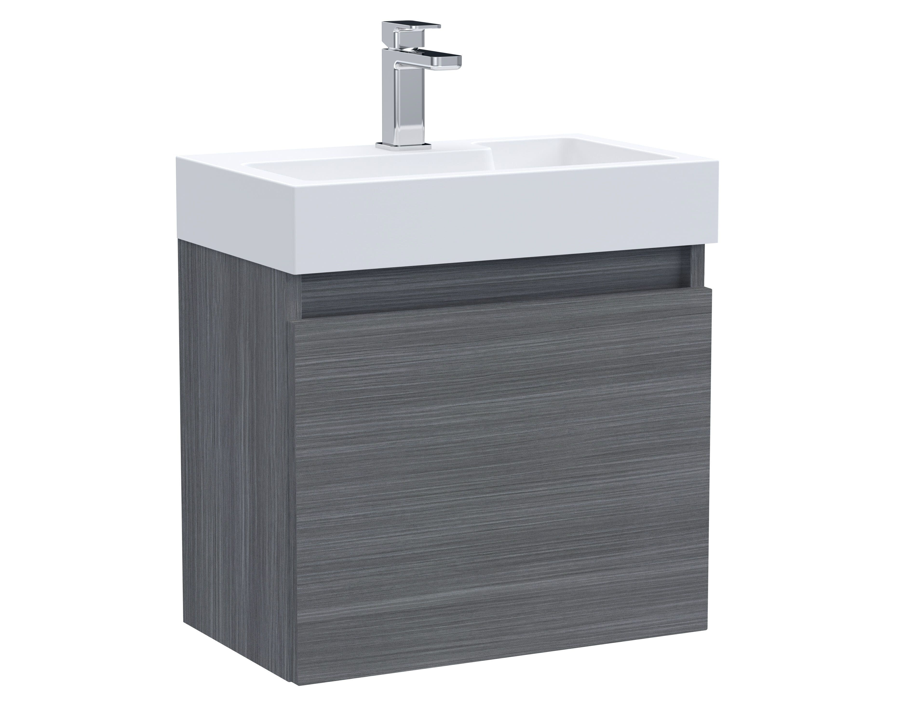 Wall Hung Vanity Slimline Polymarble Basin Woodgrain Anthracite 500mm