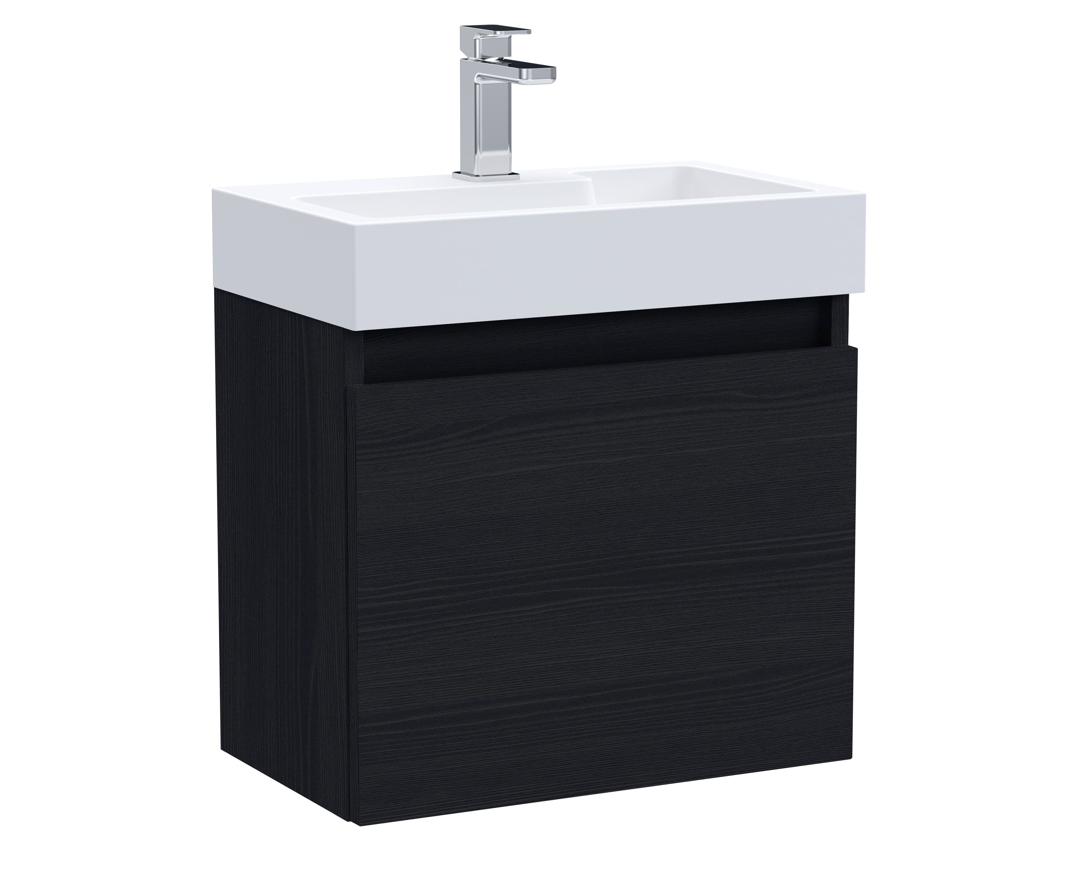 Wall Hung Vanity Unit Slimline Polymarble Basin Woodgrain 500mm