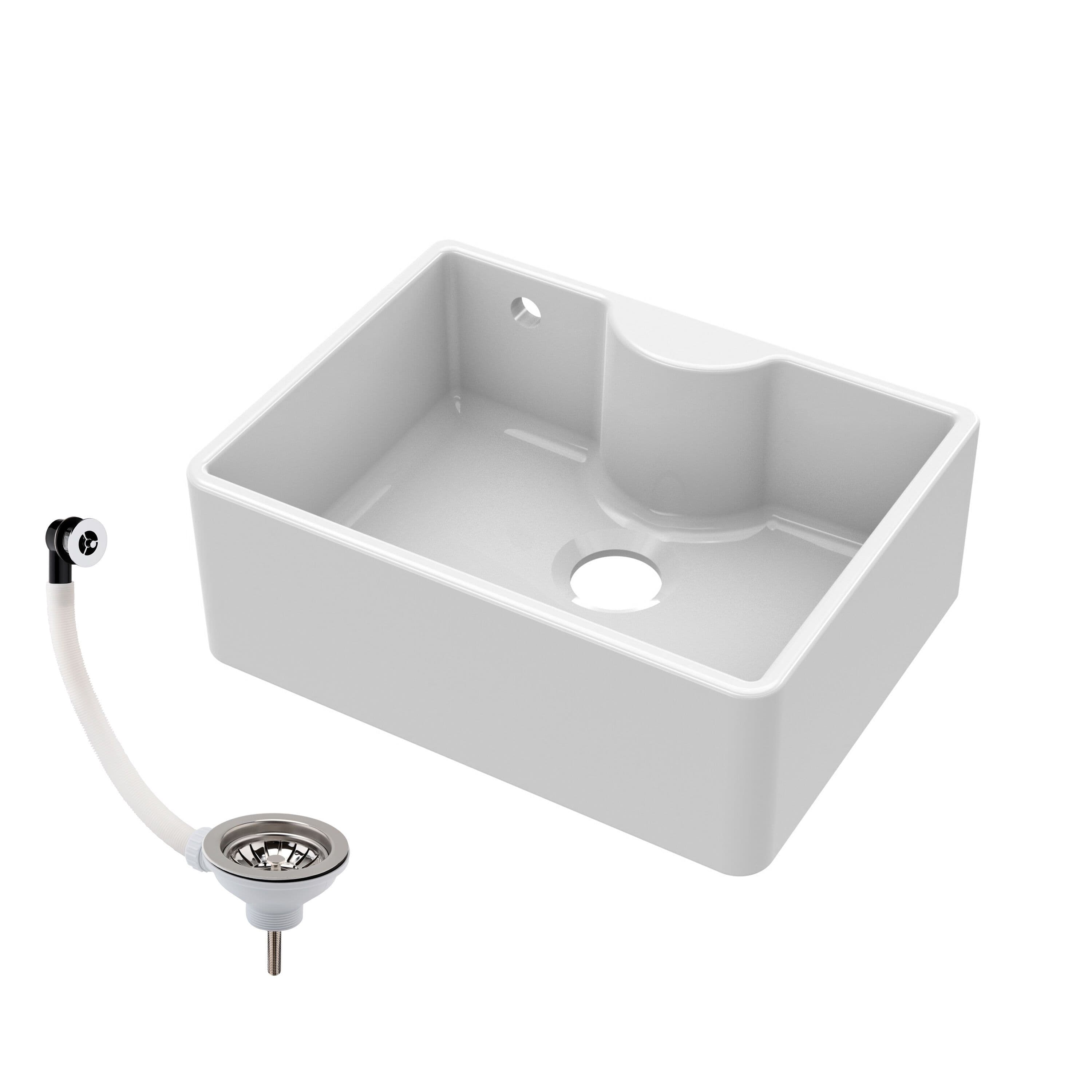 1 Bowl Fireclay Butler Sink Tap Ledge Overflow Waste 595x450x220mm