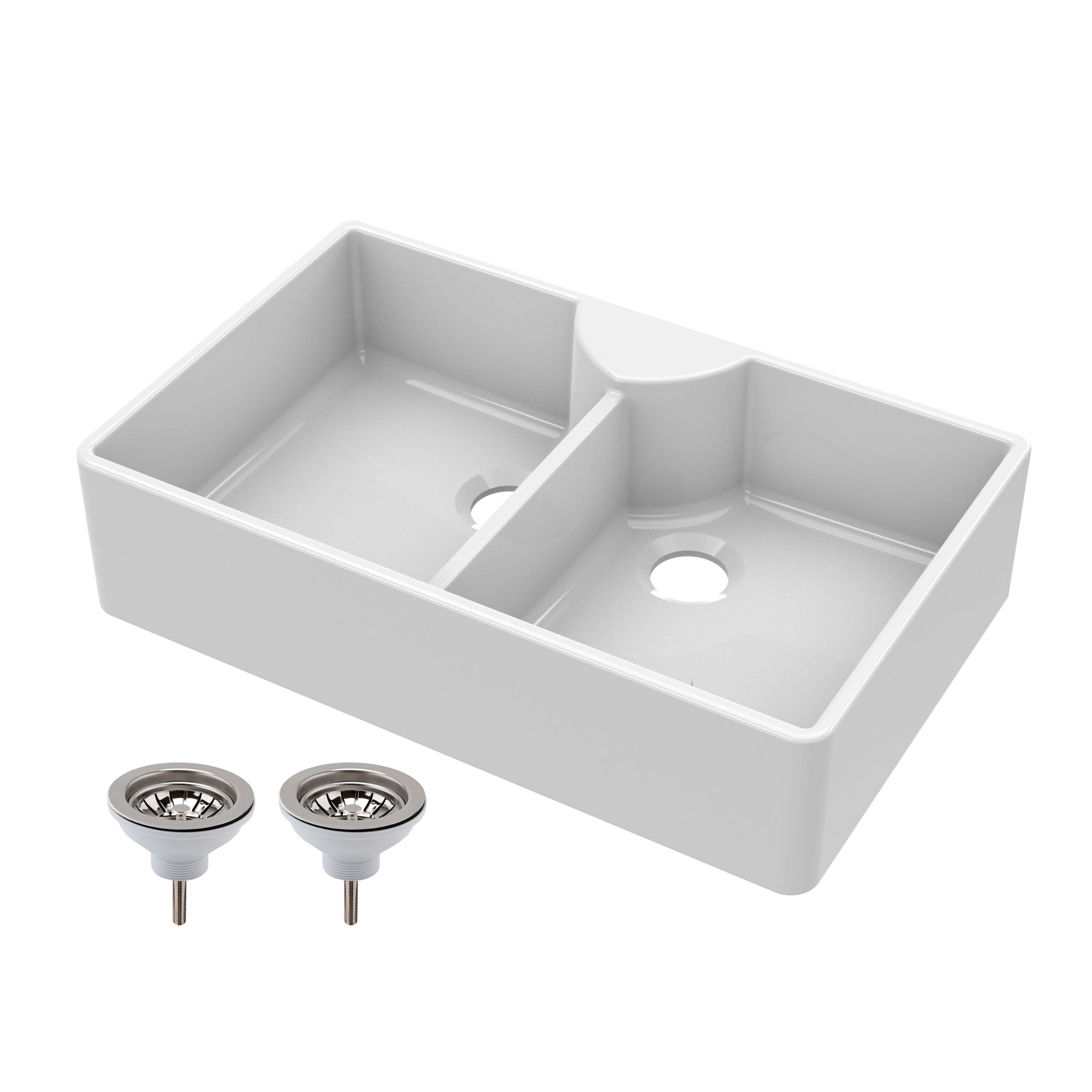 2 Bowl Fireclay Butler Sink Stepped Weir Wastes 895x550x220mm