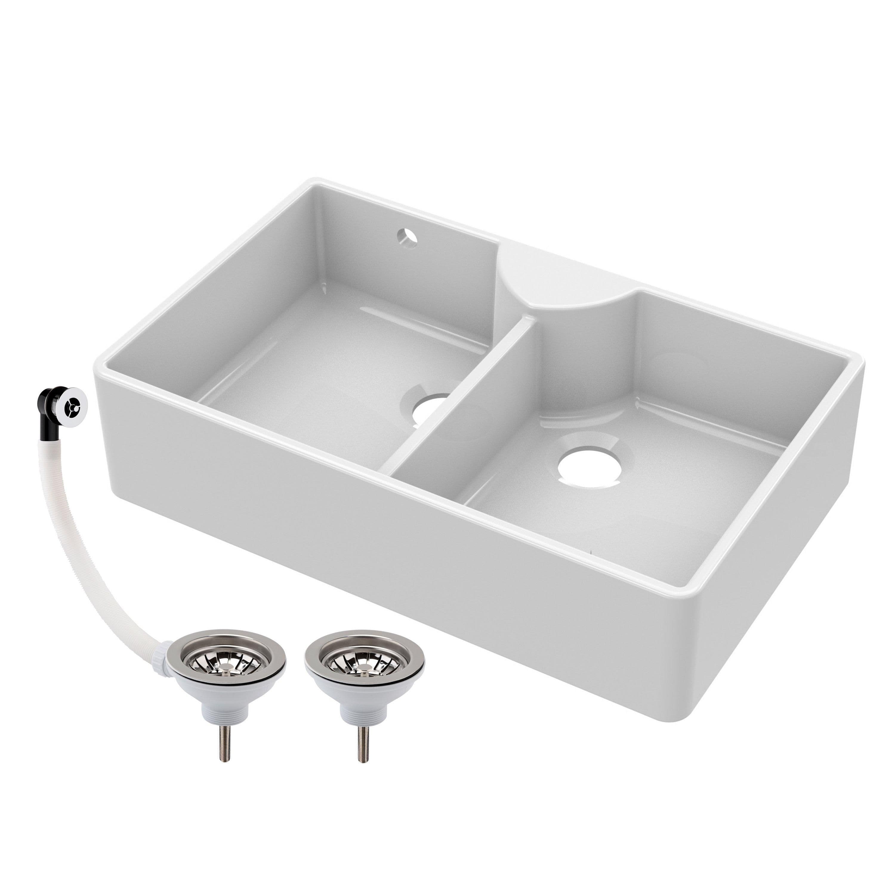 2 Bowl Fireclay Butler Sink Stepped Weir Wastes 895x550x220mm