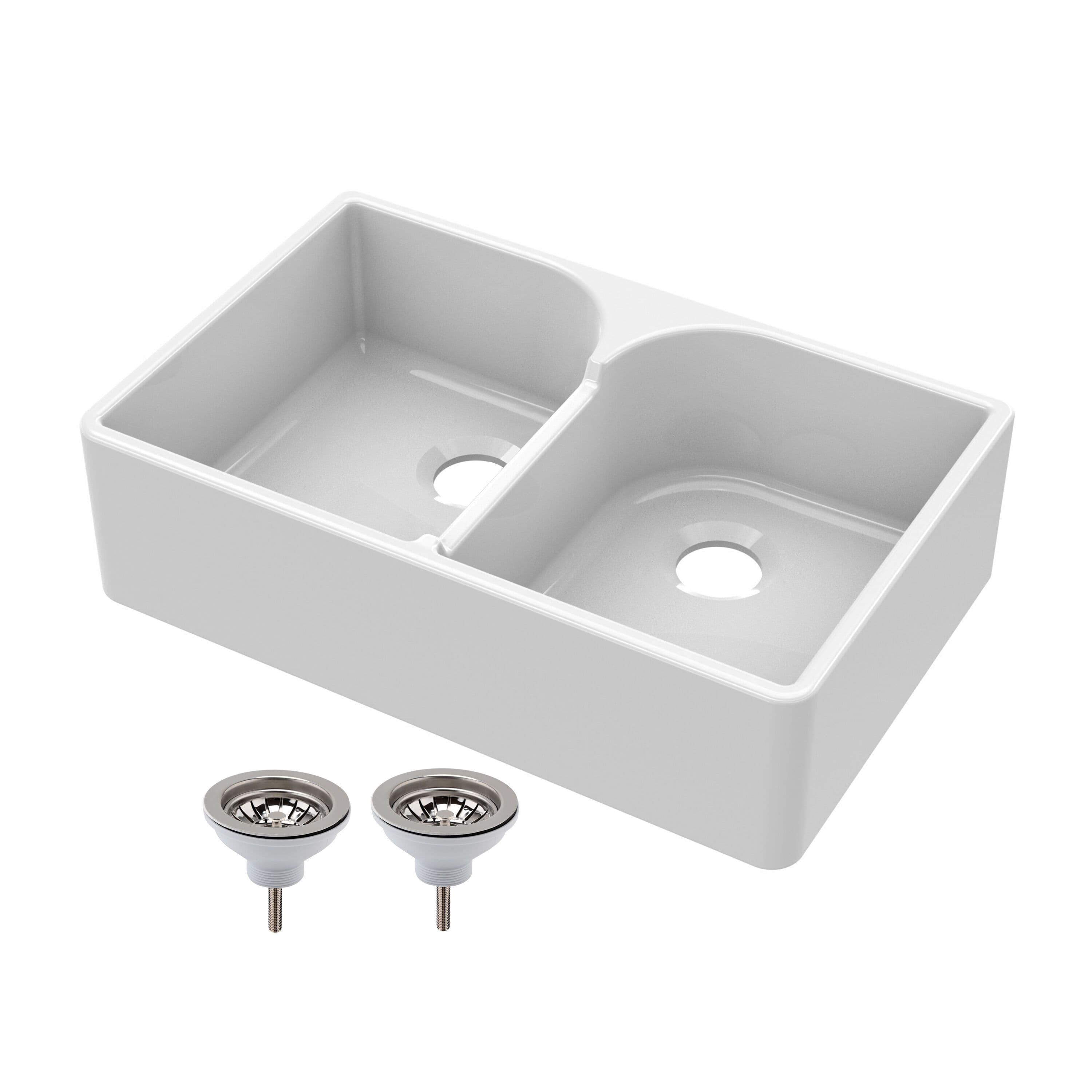 2 Bowl Fireclay Butler Sink Stepped Weir Wastes 795x500x220mm