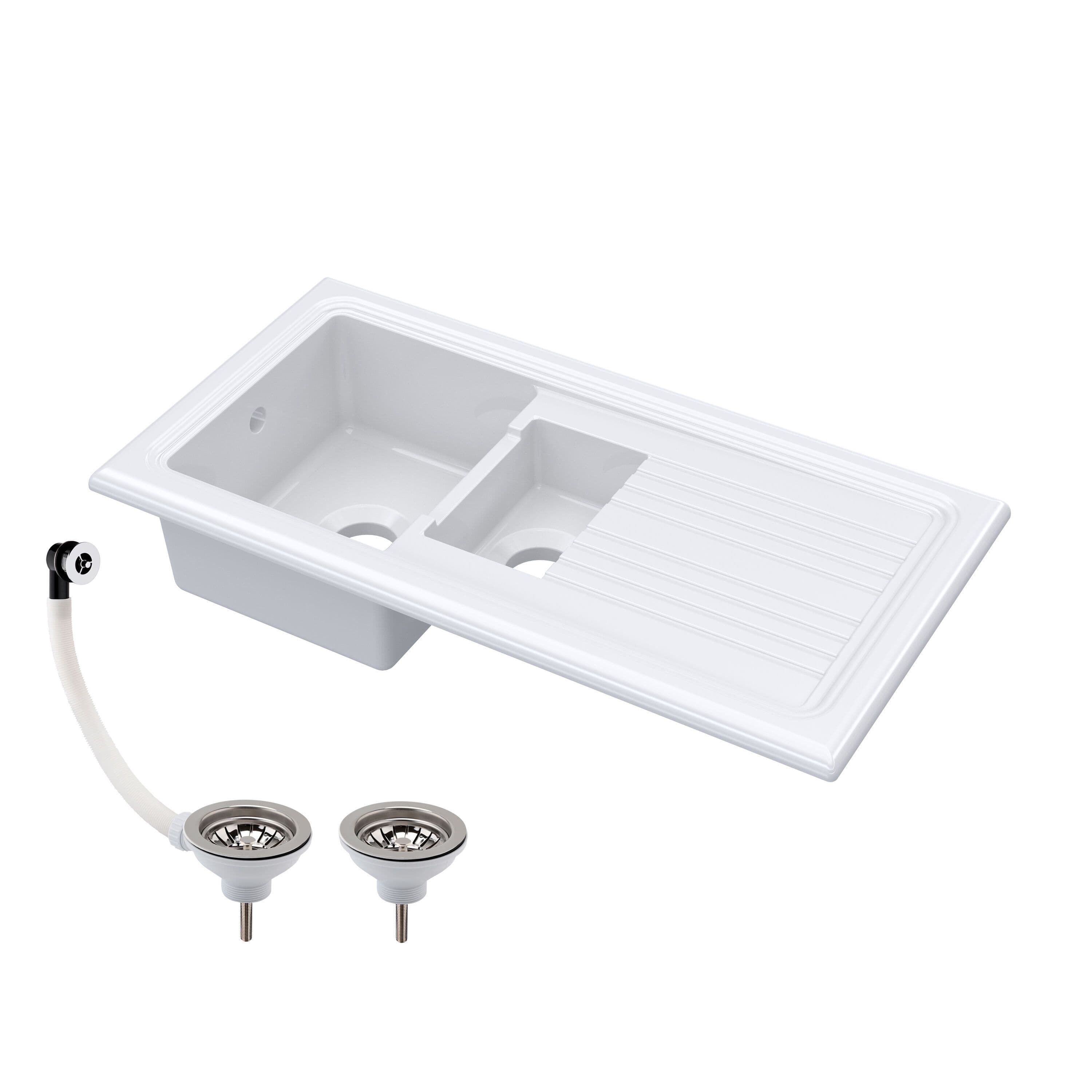 Fireclay Kitchen 1.5 Bowl Sink Waste 1010 x 525mm