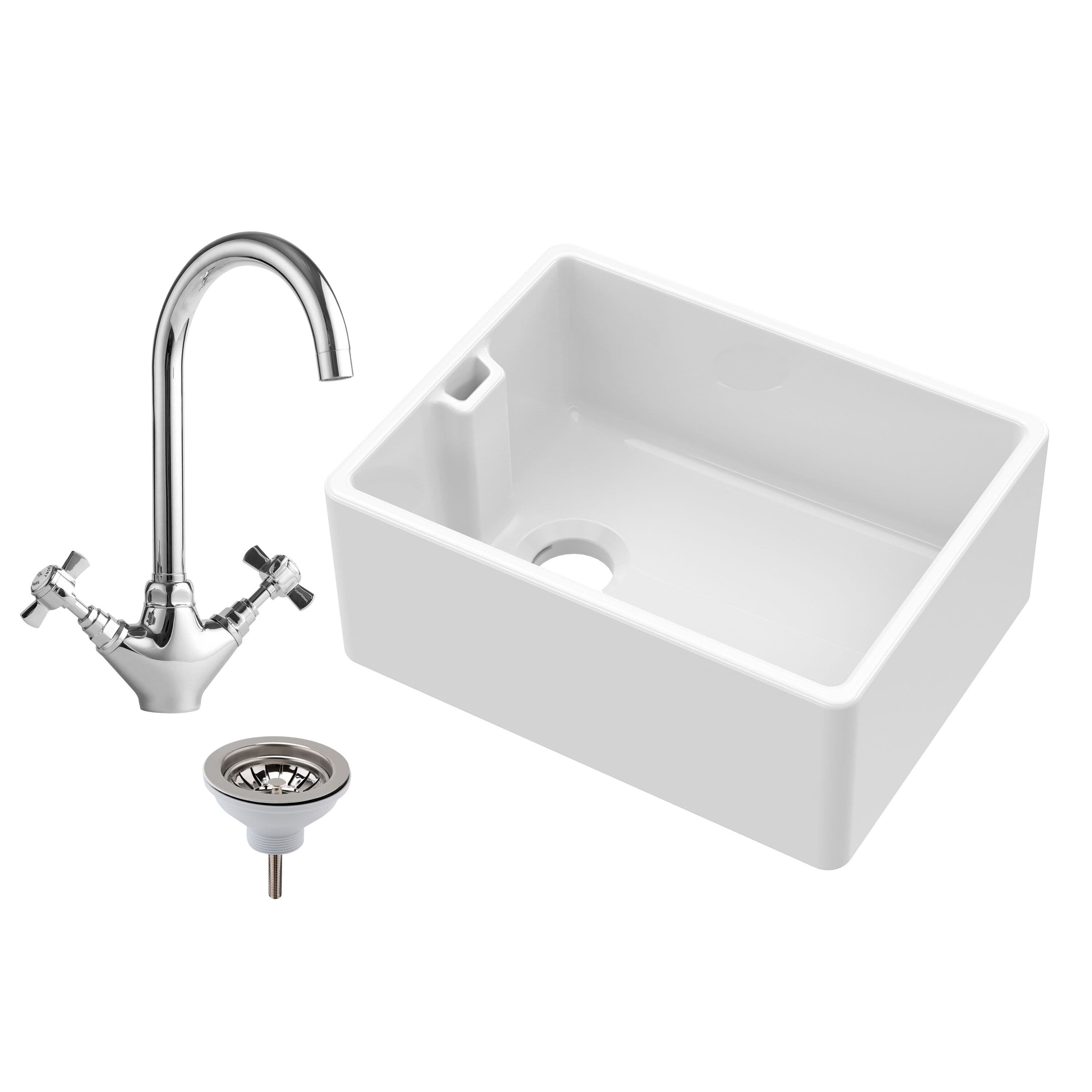 1 Bowl Fireclay Belfast Sink Basket Strainer Waste Tap