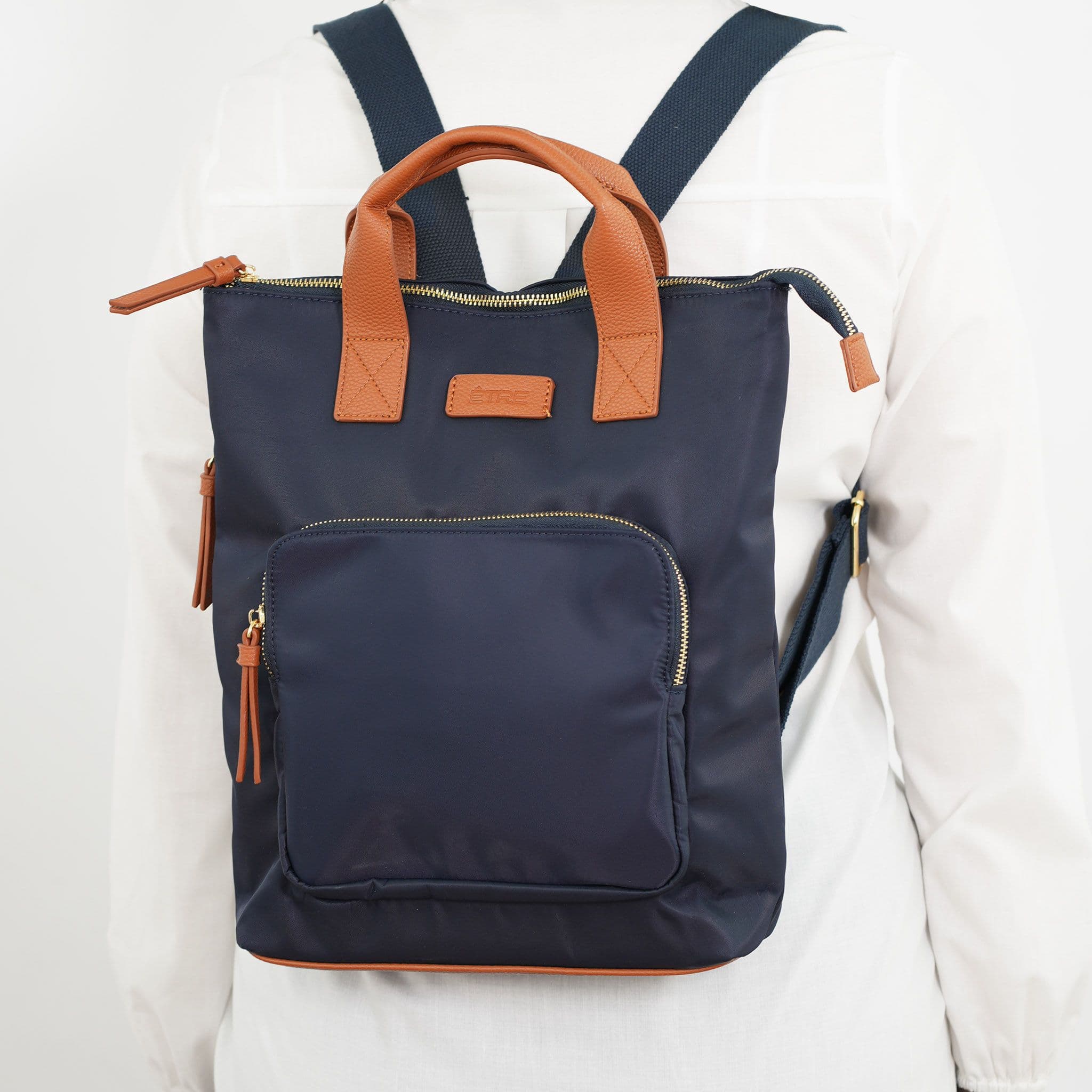 Sutton Top Handle Laptop Backpack Navy Blue Nylon PU
