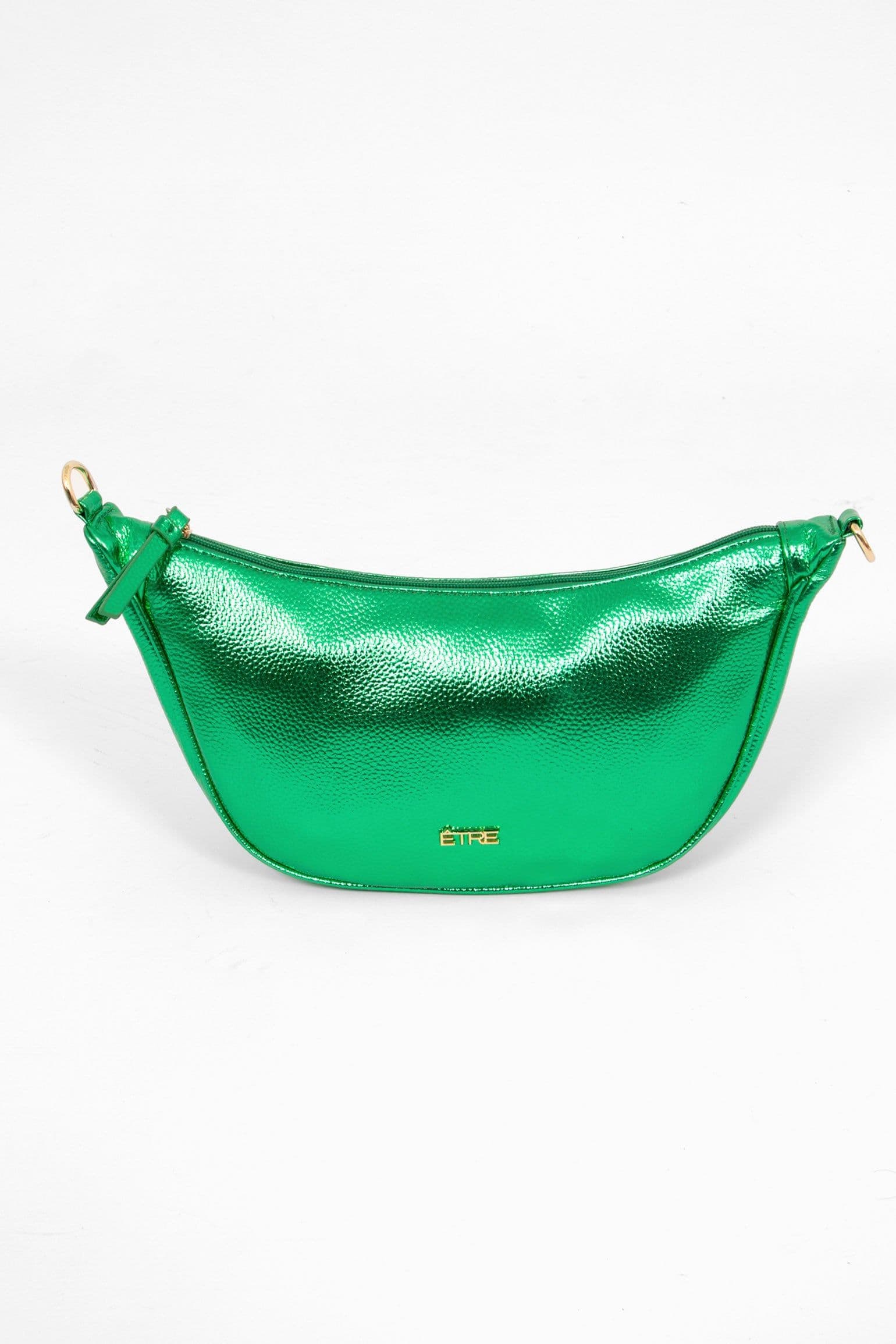Metallic Faux Leather Half Moon Crossbody Bag