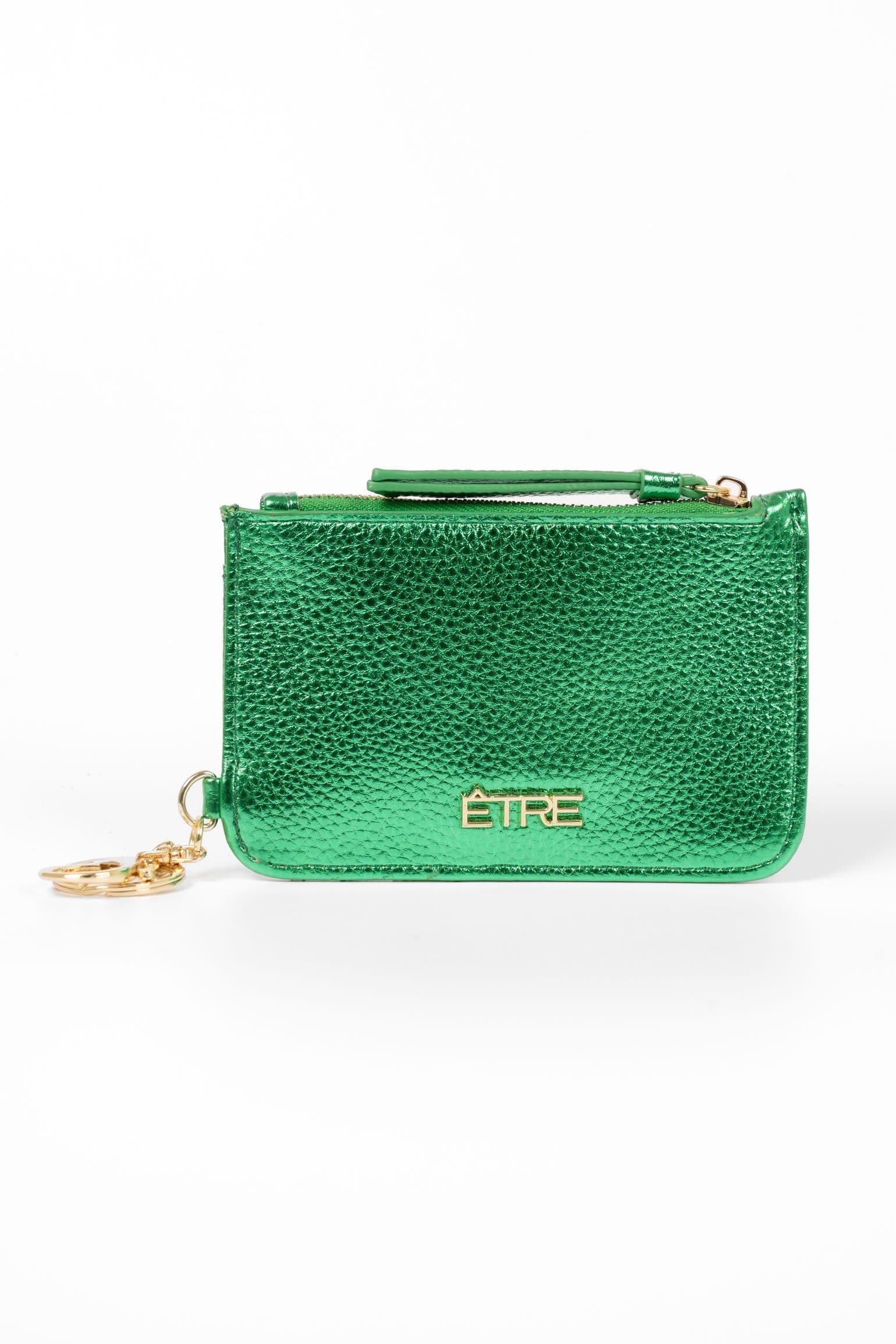 Mia Card Holder Green Metallic Faux Leather