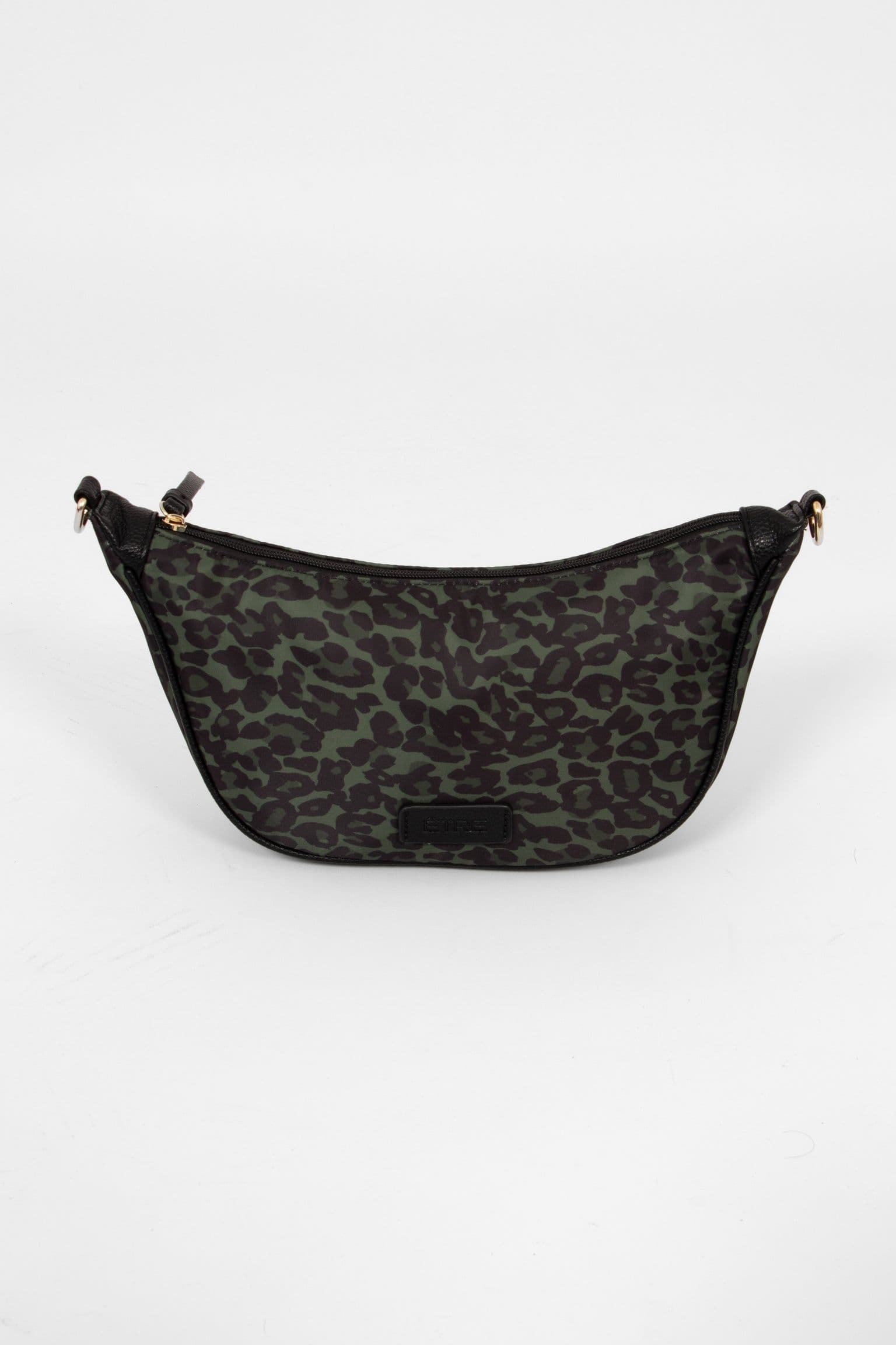 Quinn Half Moon Crossbody Bag Leopard Print Nylon PU