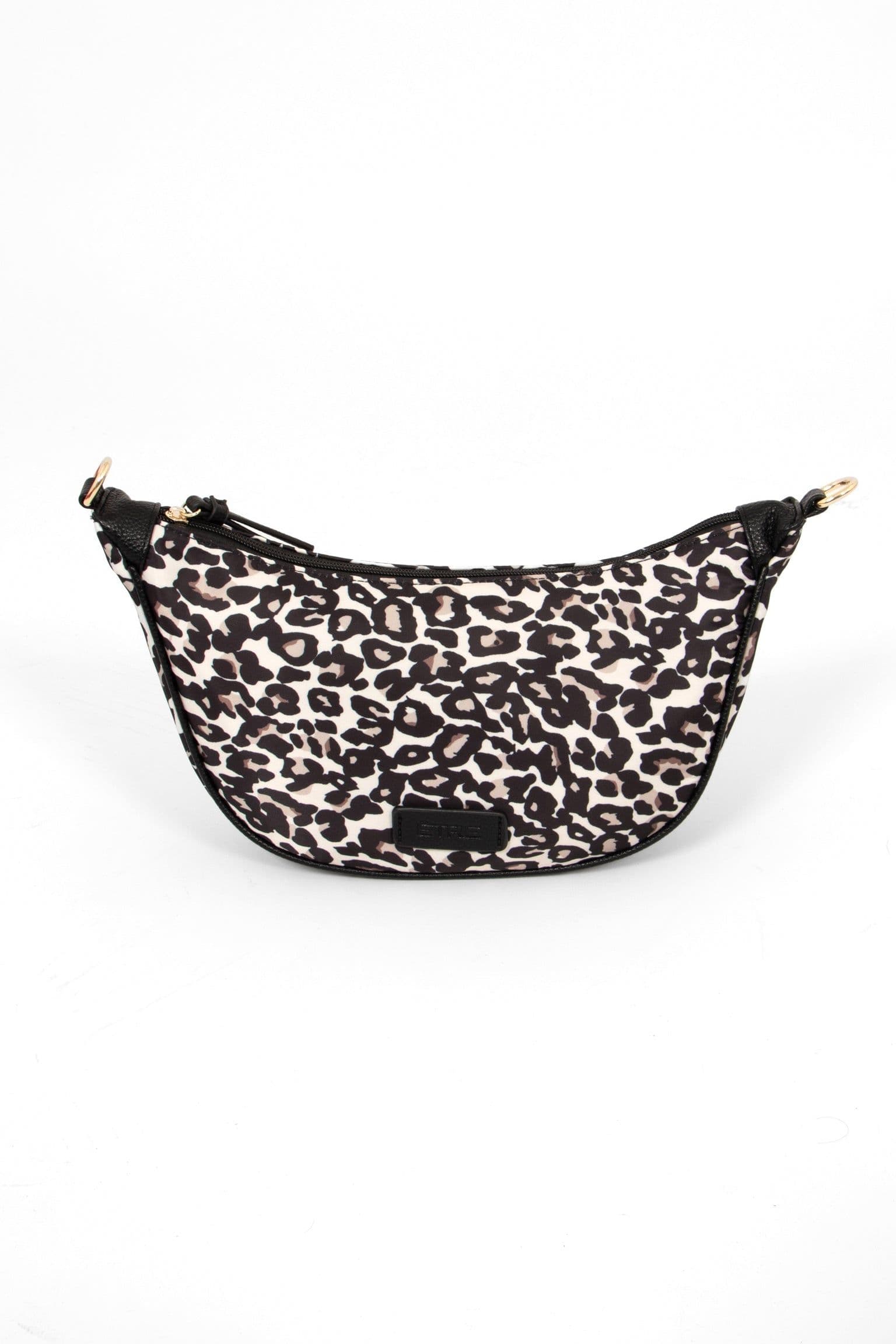 Quinn Half Moon Crossbody Bag Leopard Print Nylon PU