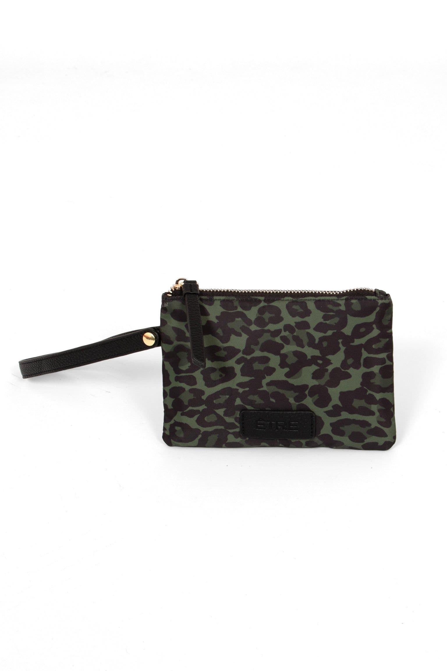 Iris Wristlet Purse Khaki Leopard Print Nylon PU