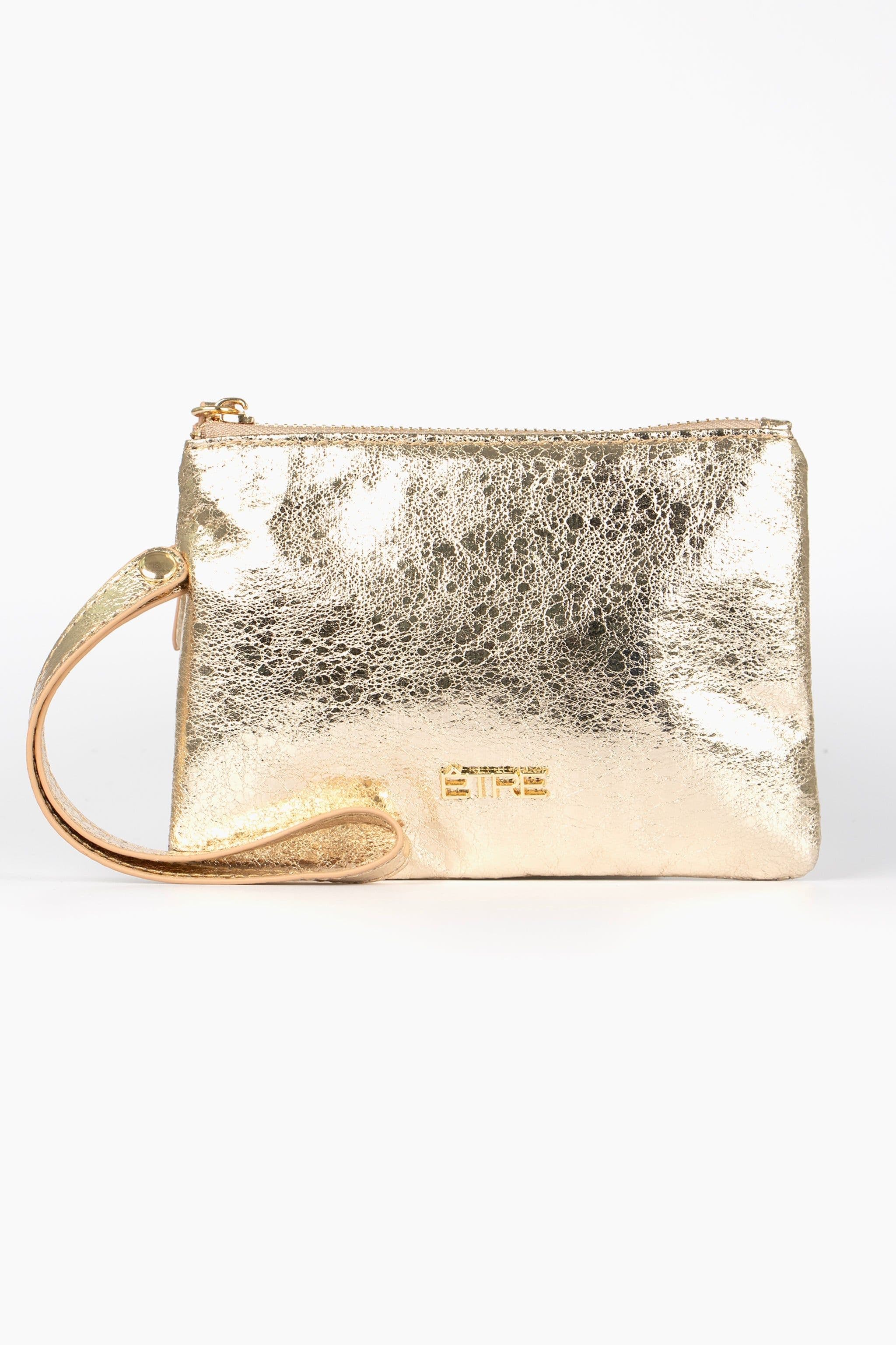 Astrid Wristlet Purse Gold Cracked Metallic Faux Leather