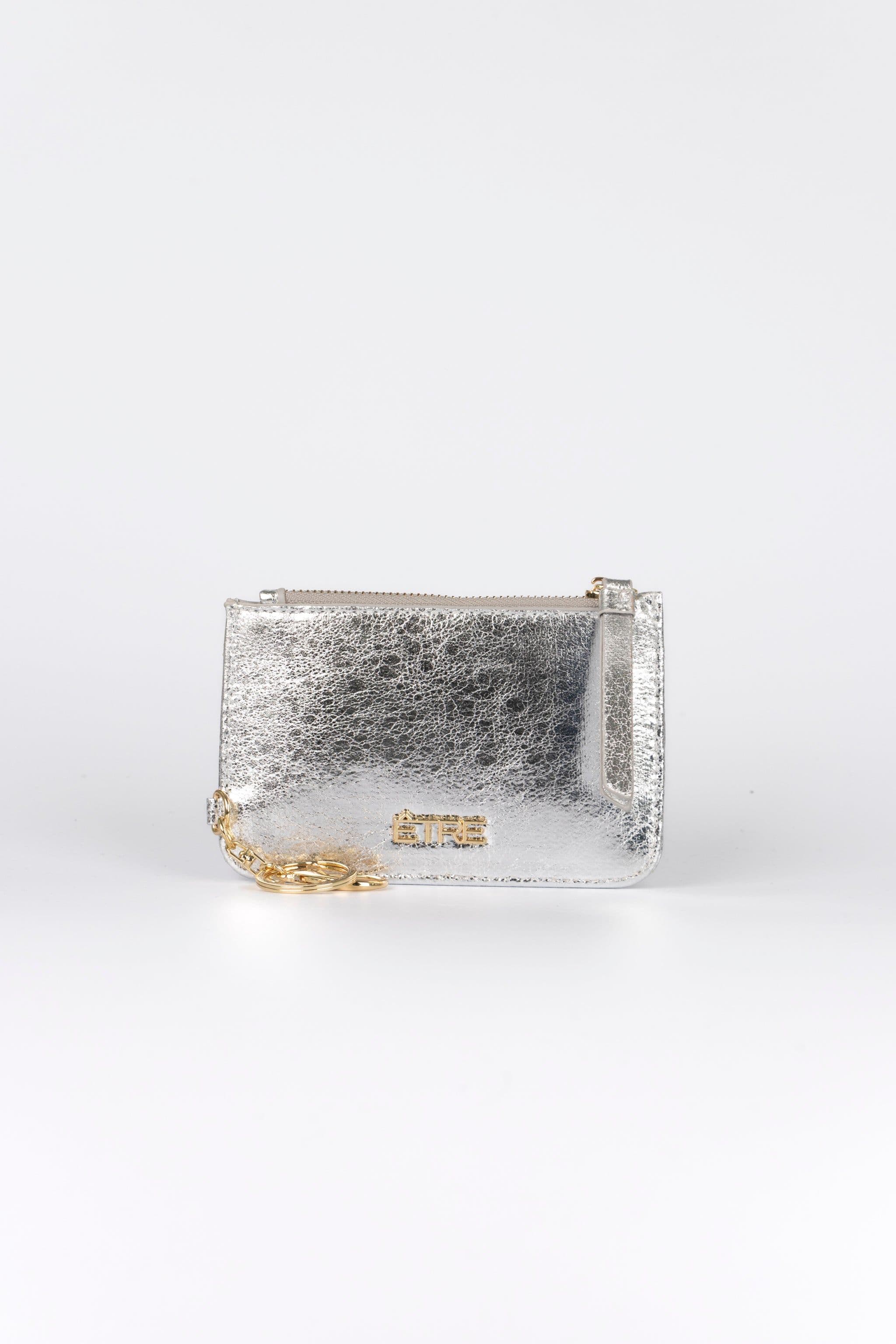Luna Card Holder Wallet Metallic Silver Cracked Faux Leather