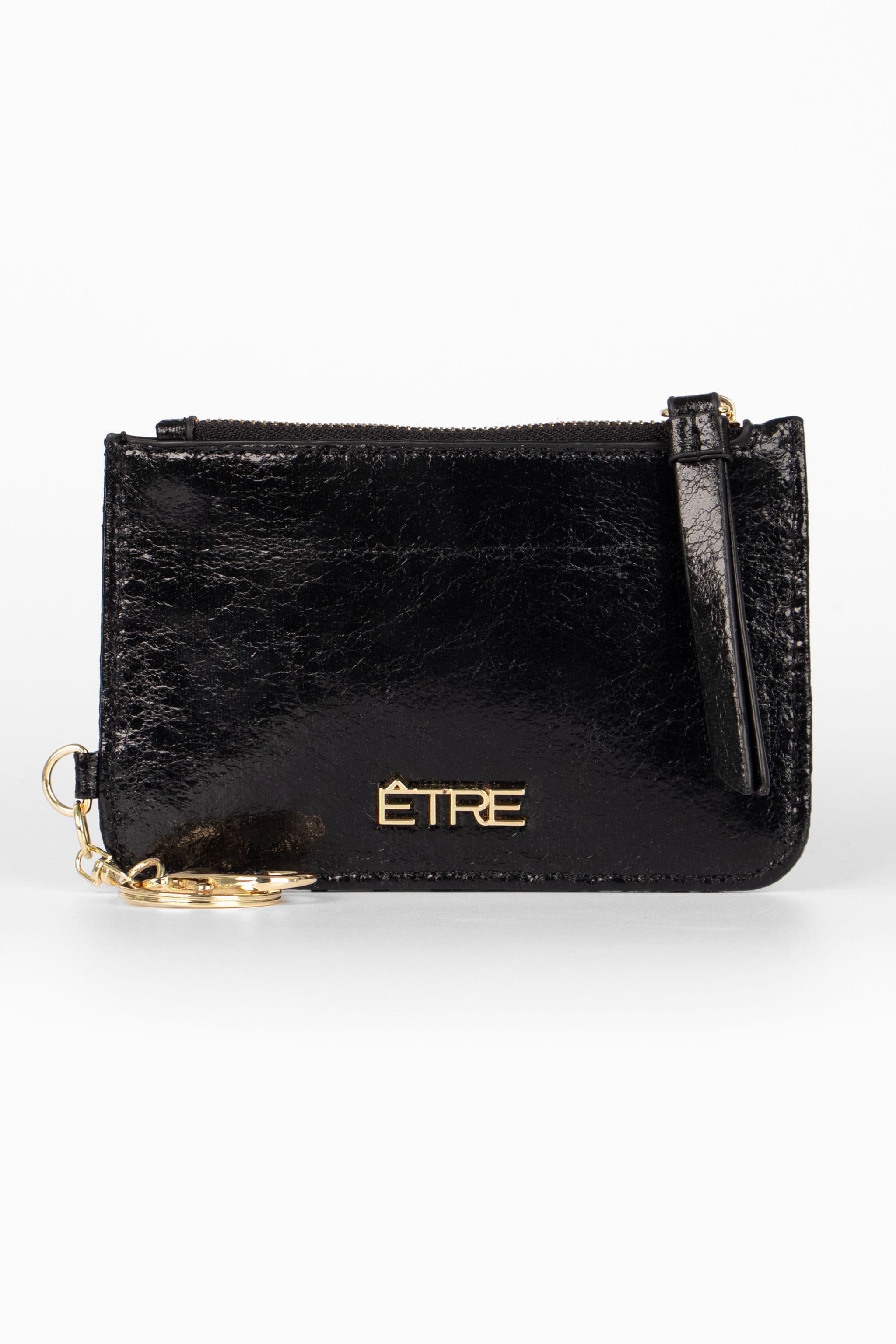 Luna Card Holder Wallet Metallic Black Cracked Faux Leather