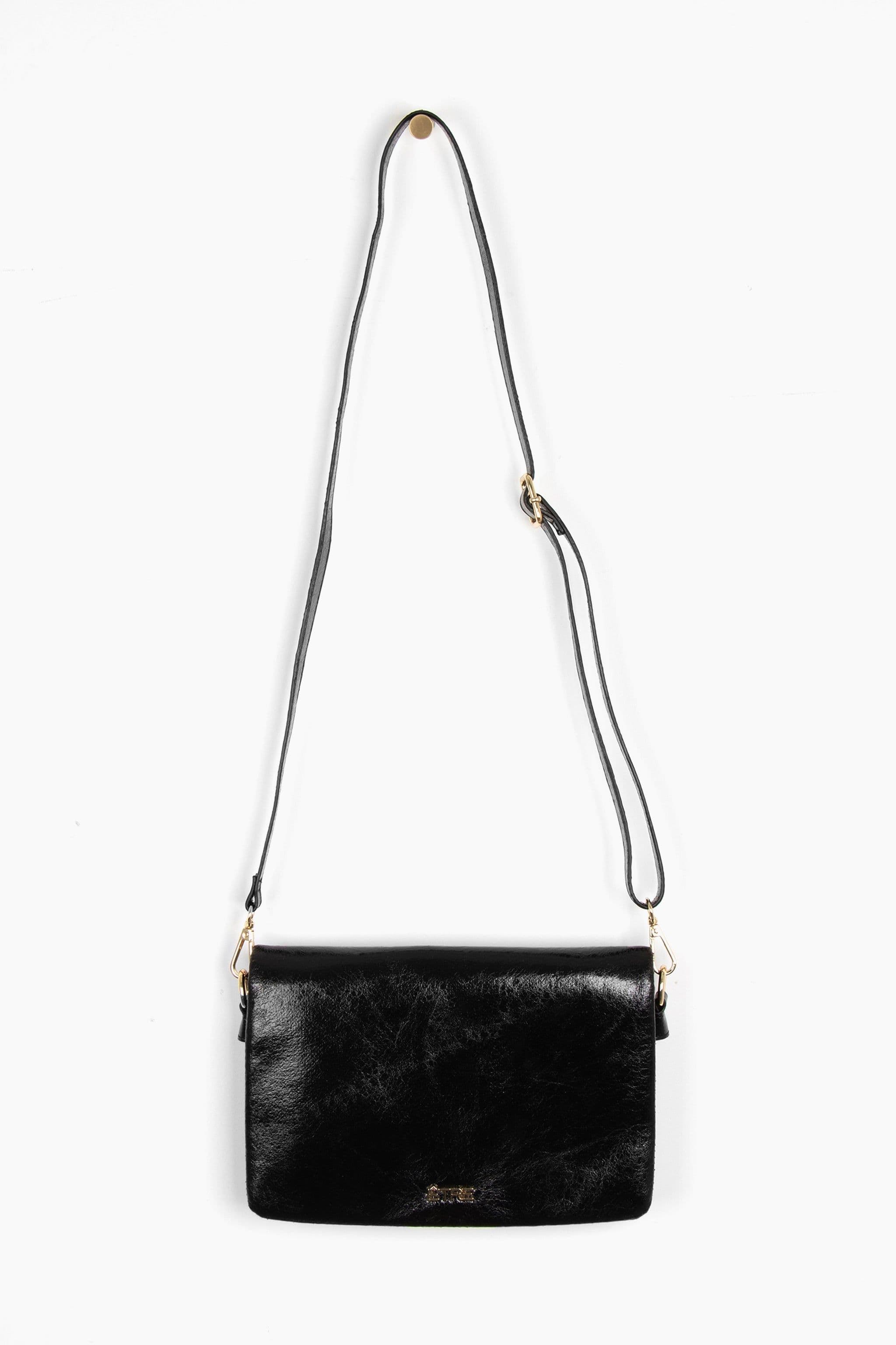 Piper Crossbody Bag Metallic Black Cracked Faux Leather