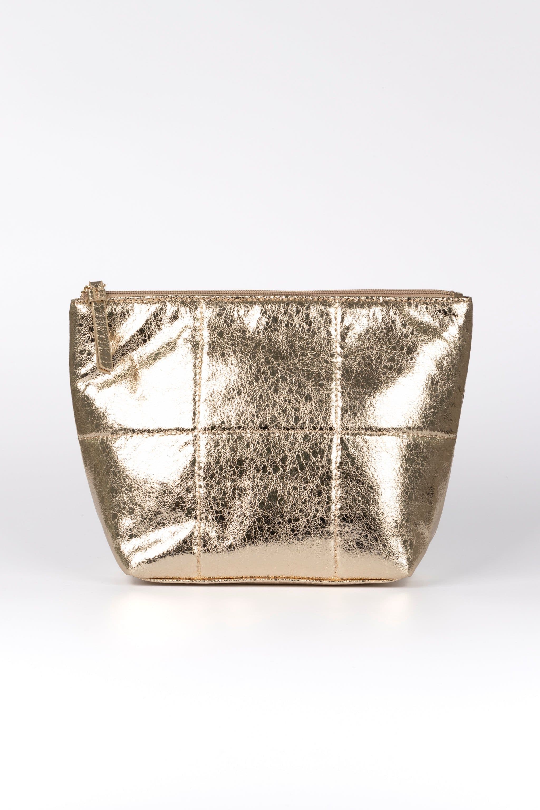 Quilted Vanity Travel Makeup Bag Metallic Faux Leather