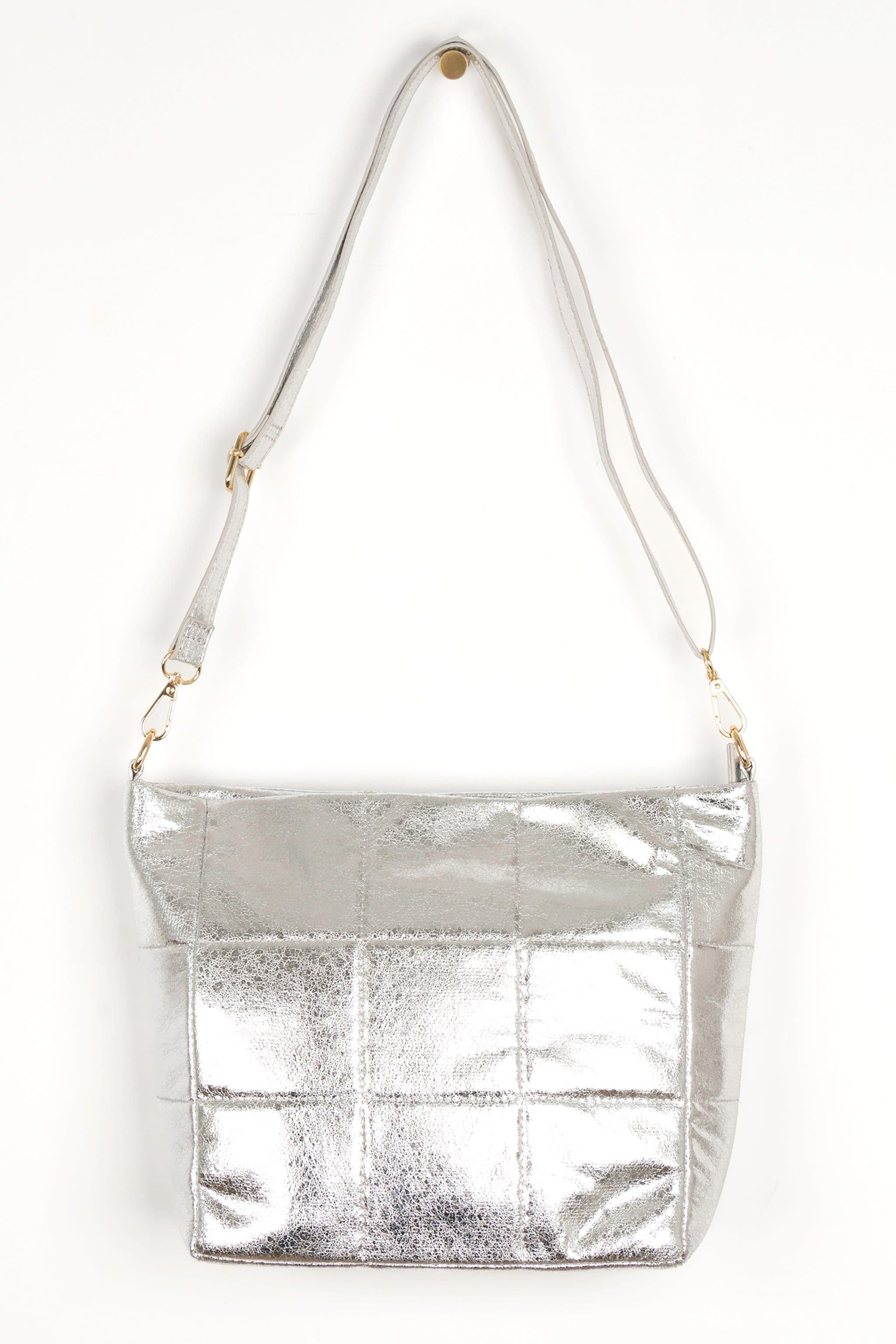 Metallic Faux Leather Medium Crossbody Bag