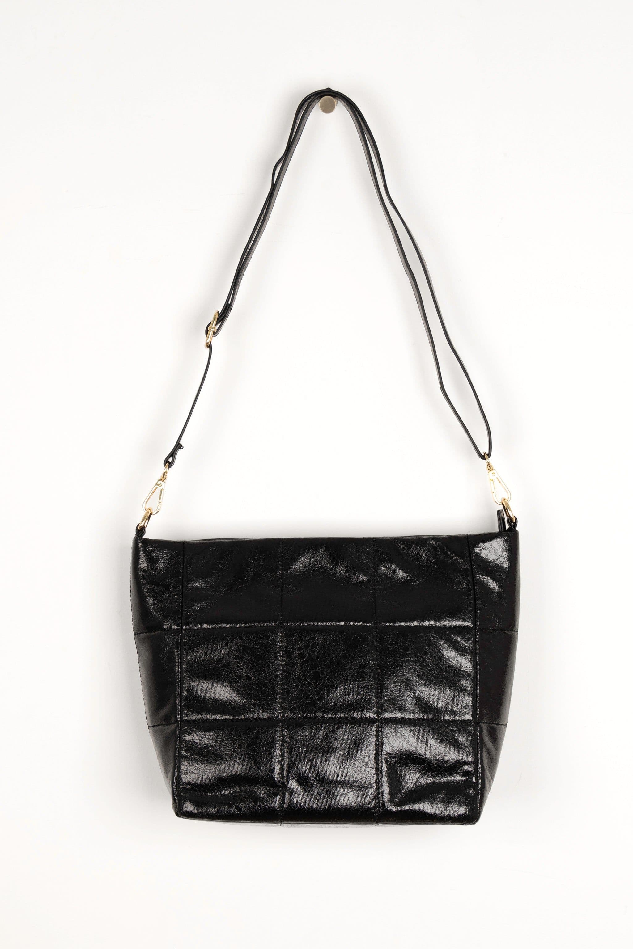 Metallic Faux Leather Medium Crossbody Bag