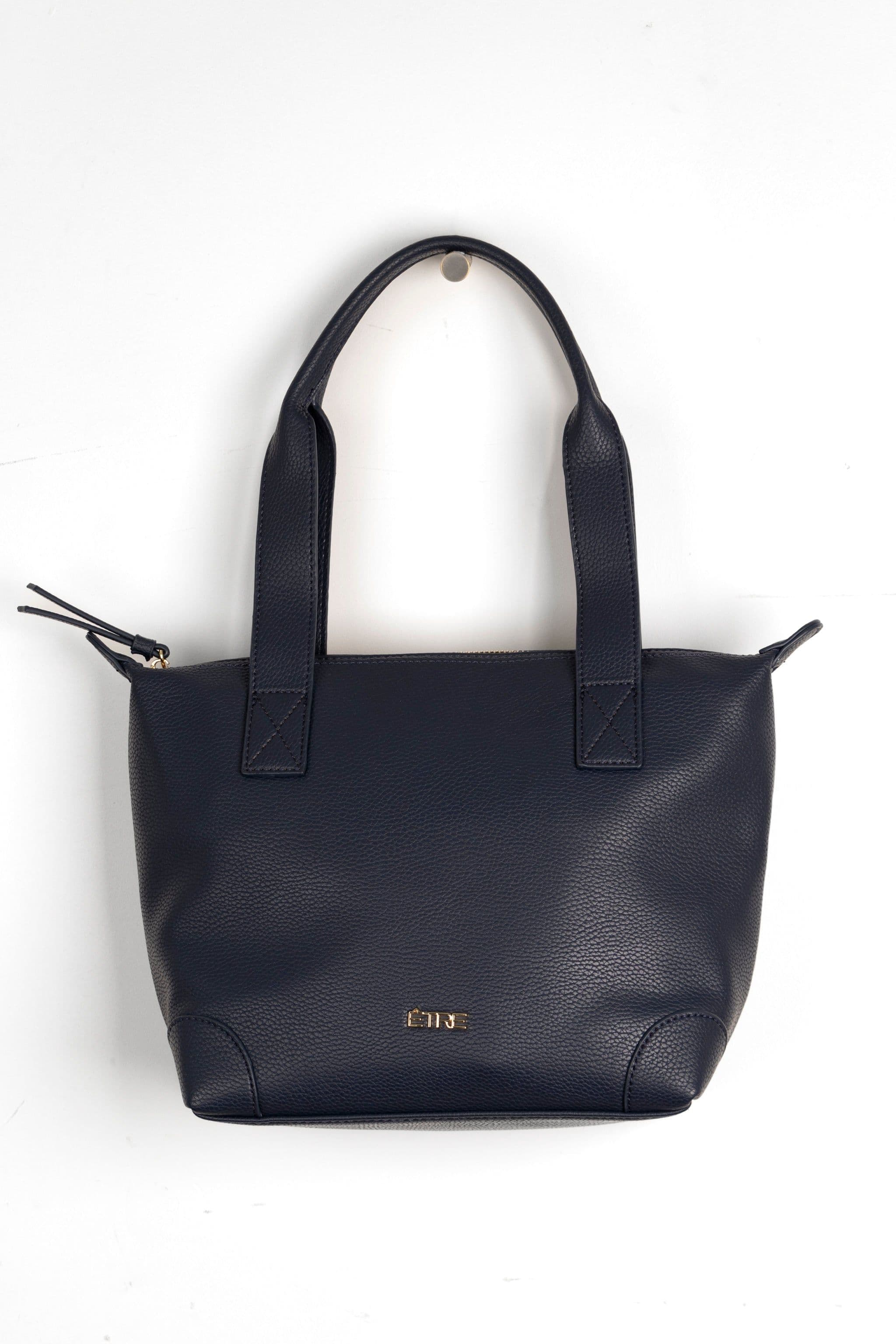 Gigi Medium Tote Bag Navy Blue Pebbled Faux Leather