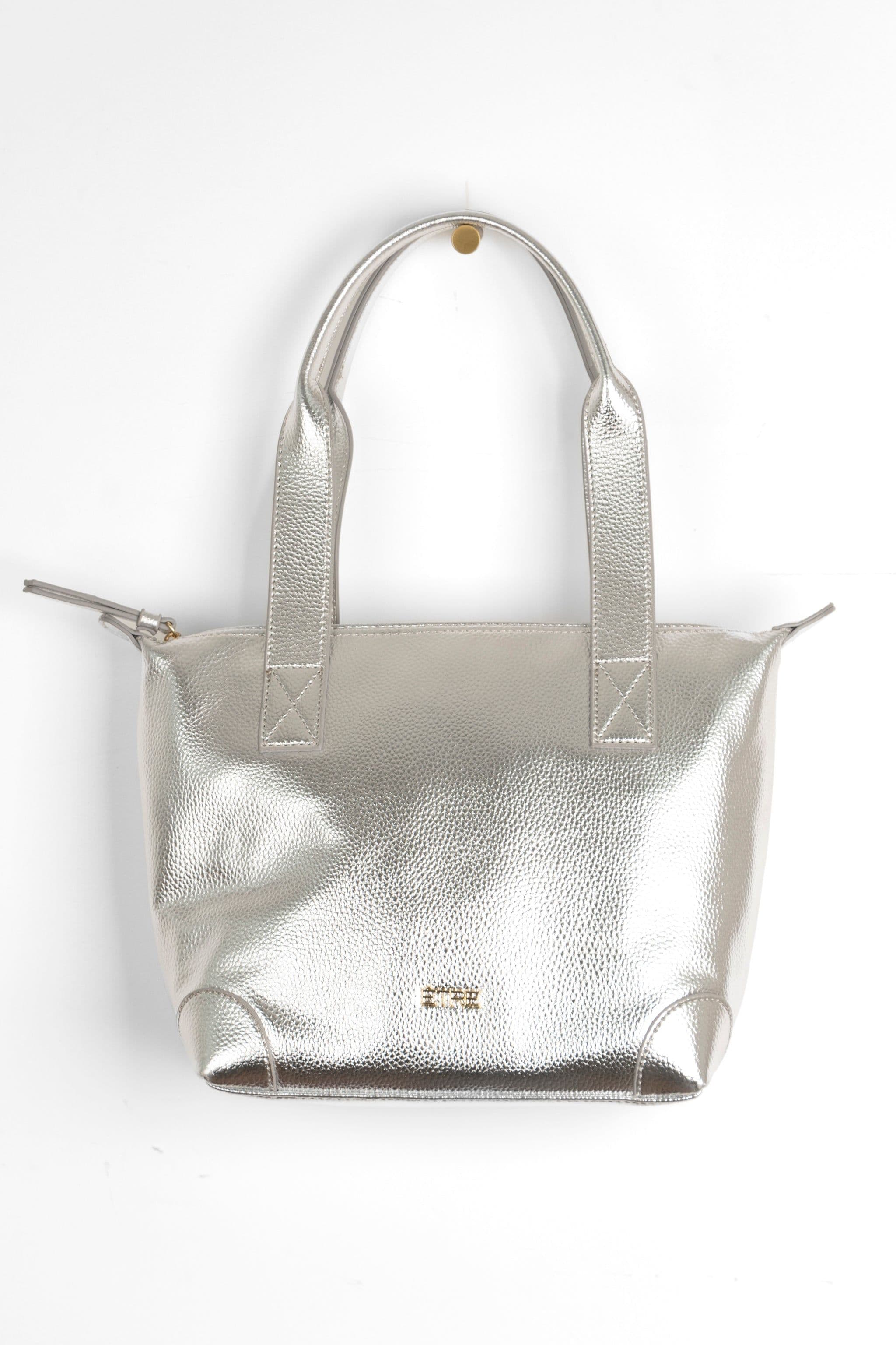 Gigi Medium Tote Bag Silver Metallic Faux Leather