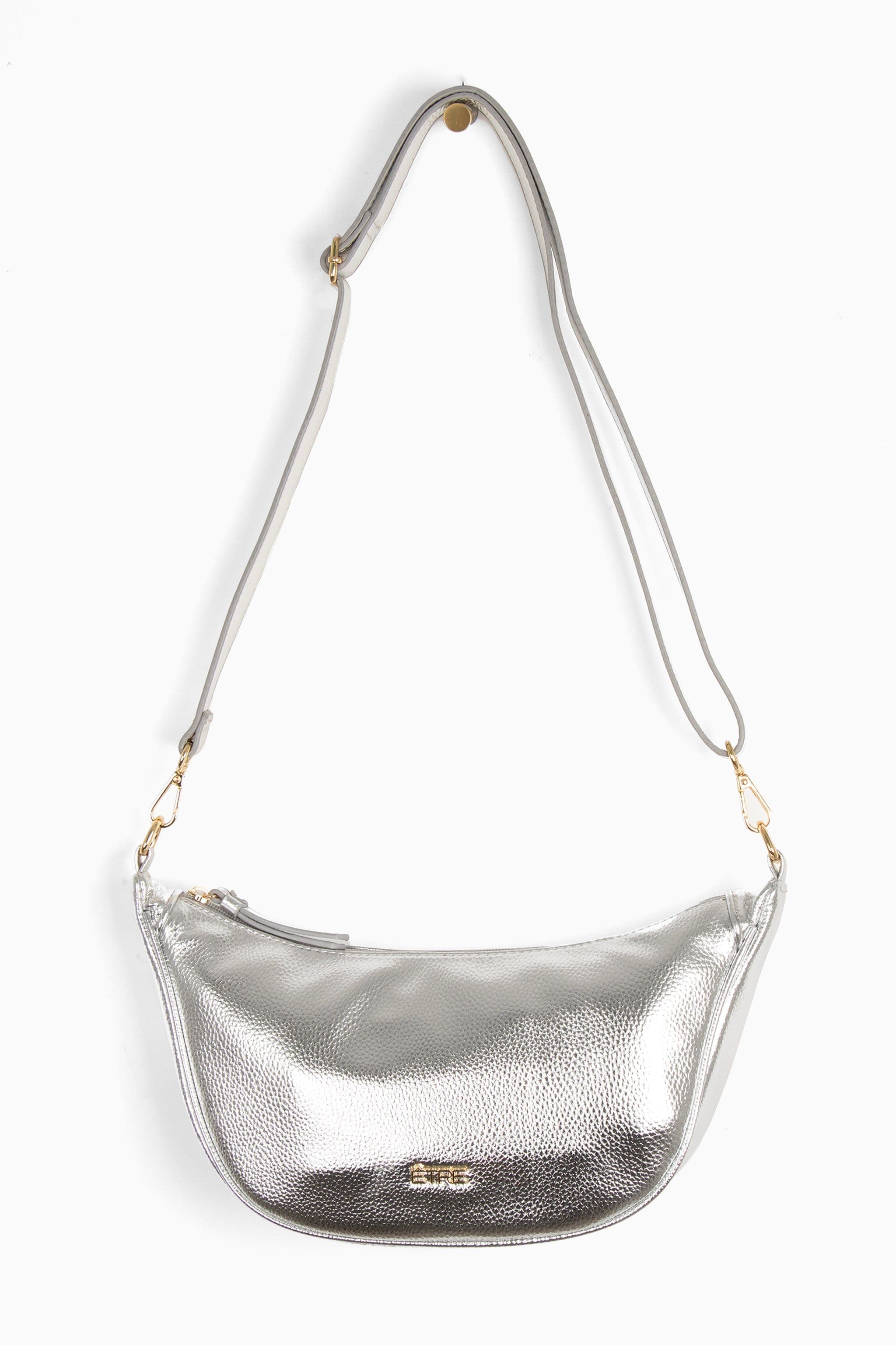 Metallic Faux Leather Half Moon Crossbody Bag