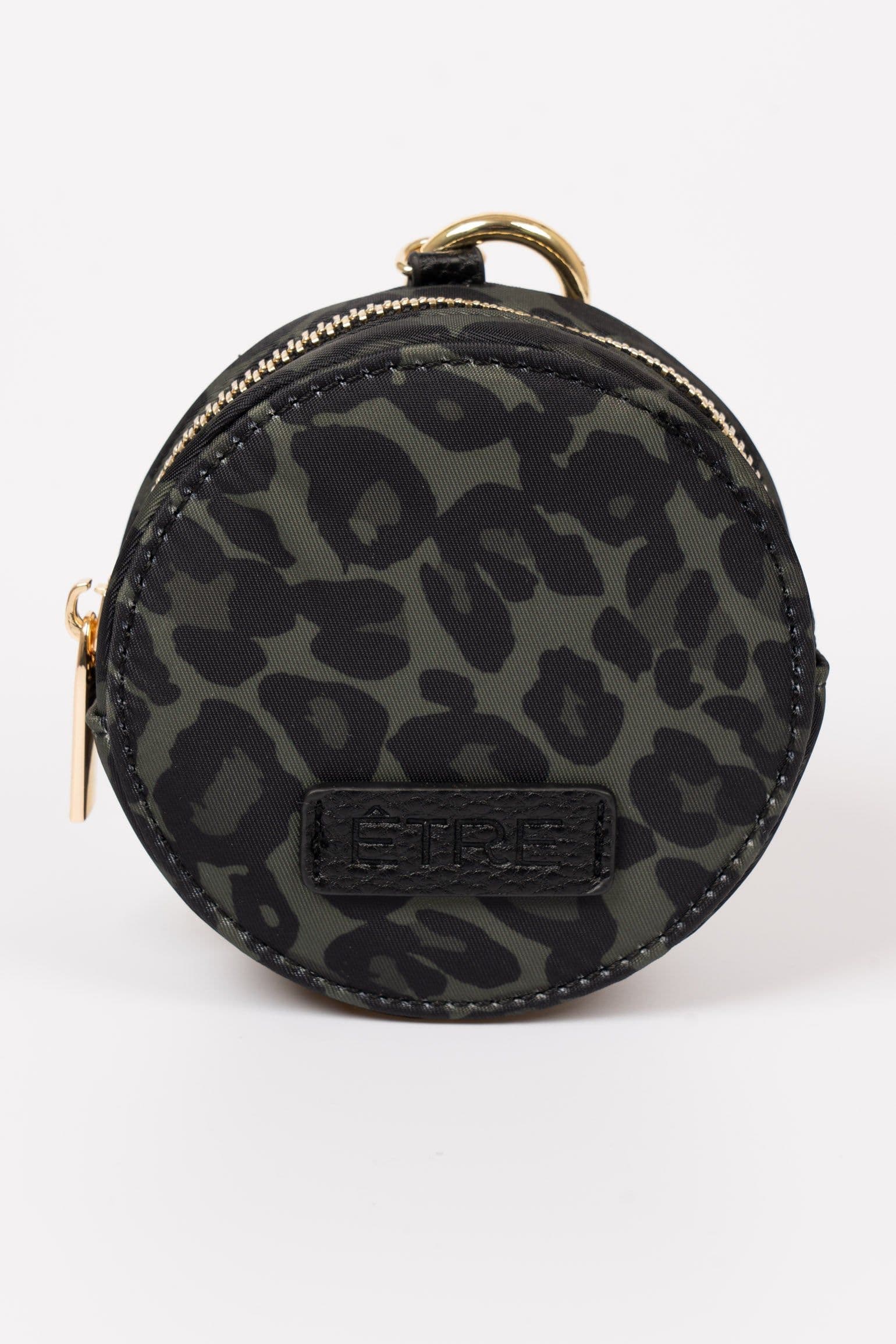 Finley Round Coin Purse Khaki Leopard Print Nylon