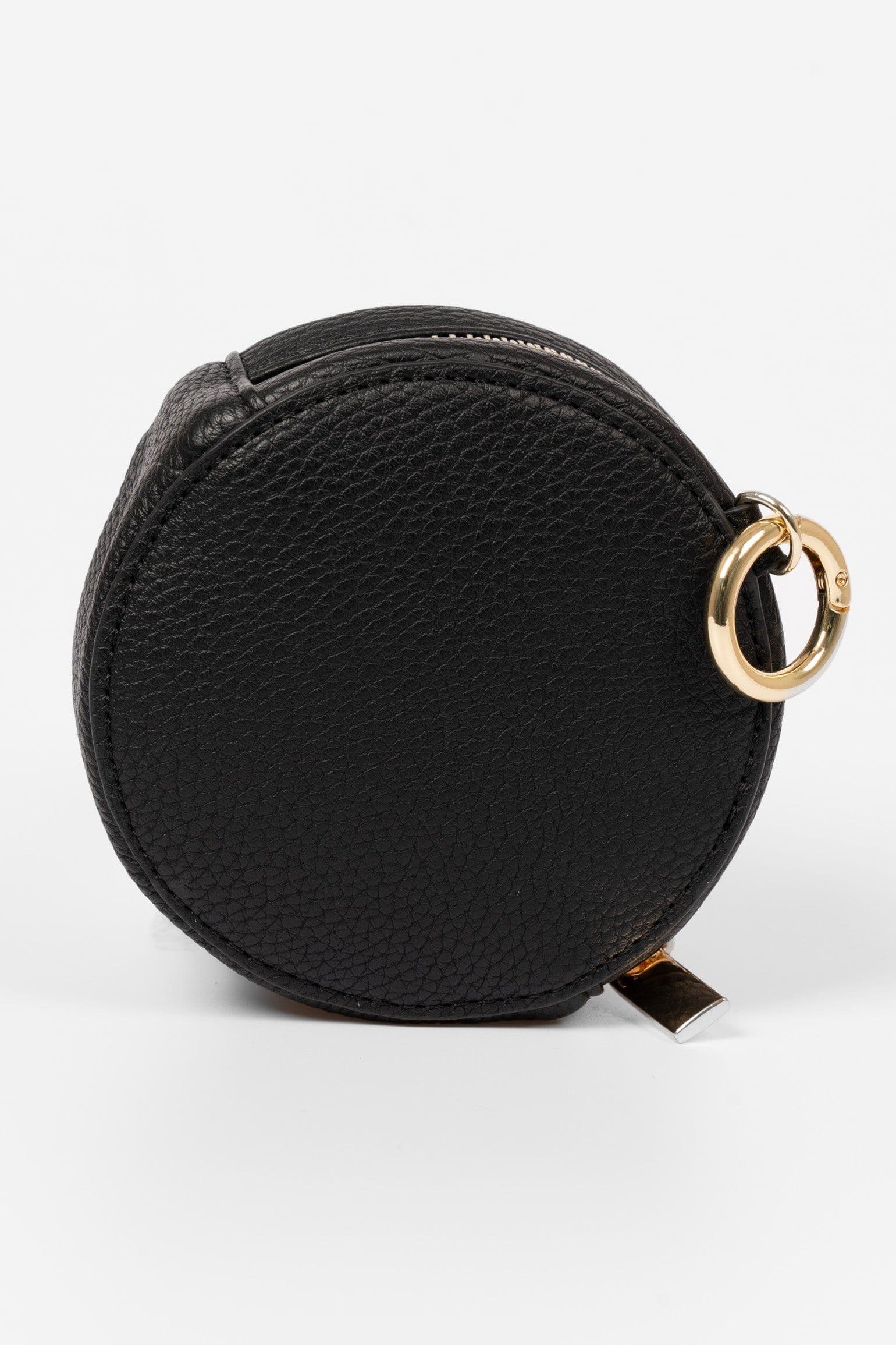 Finley Round Coin Purse Black Pebbled Faux Leather