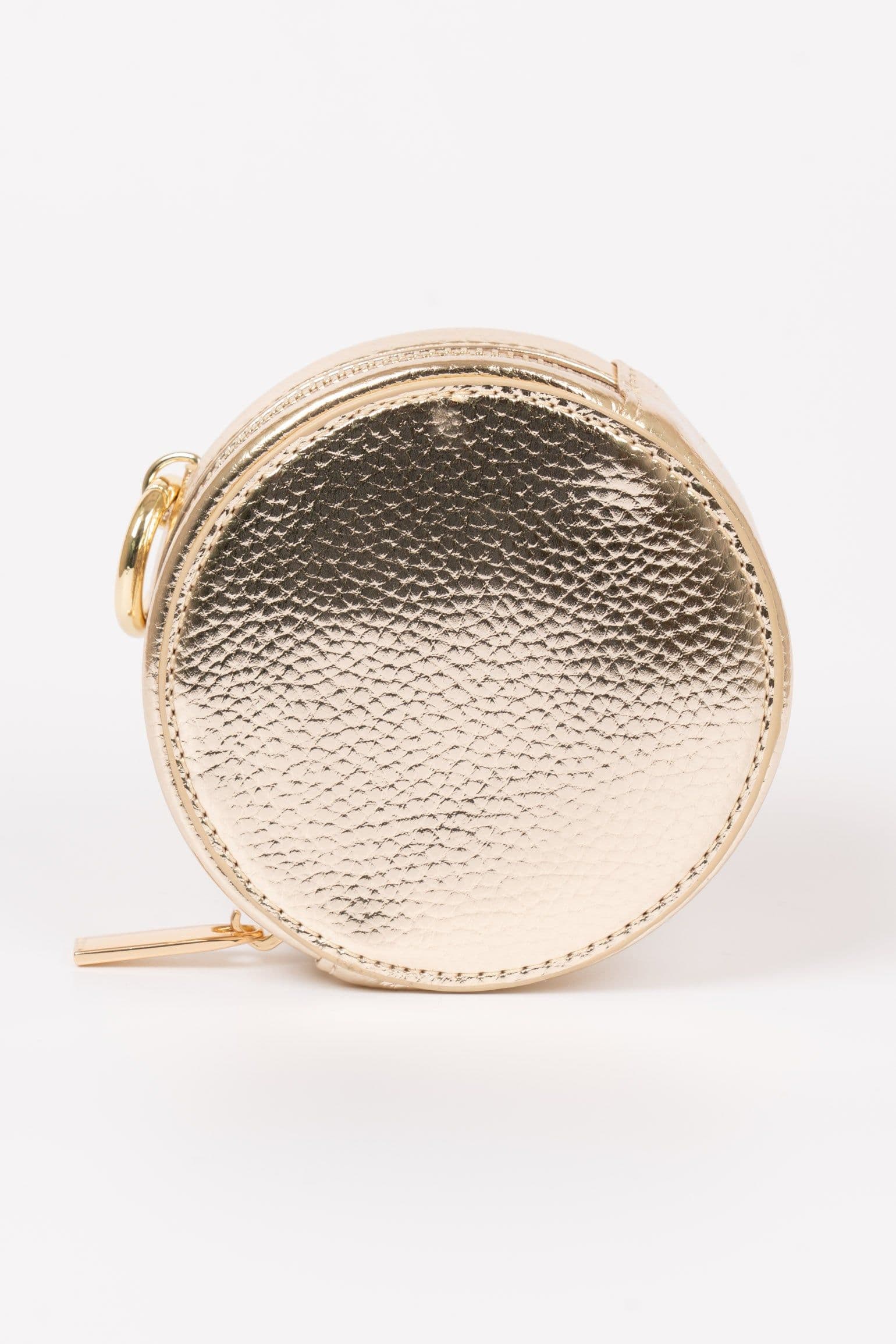 Finley Round Coin Purse Gold Metallic Faux Leather