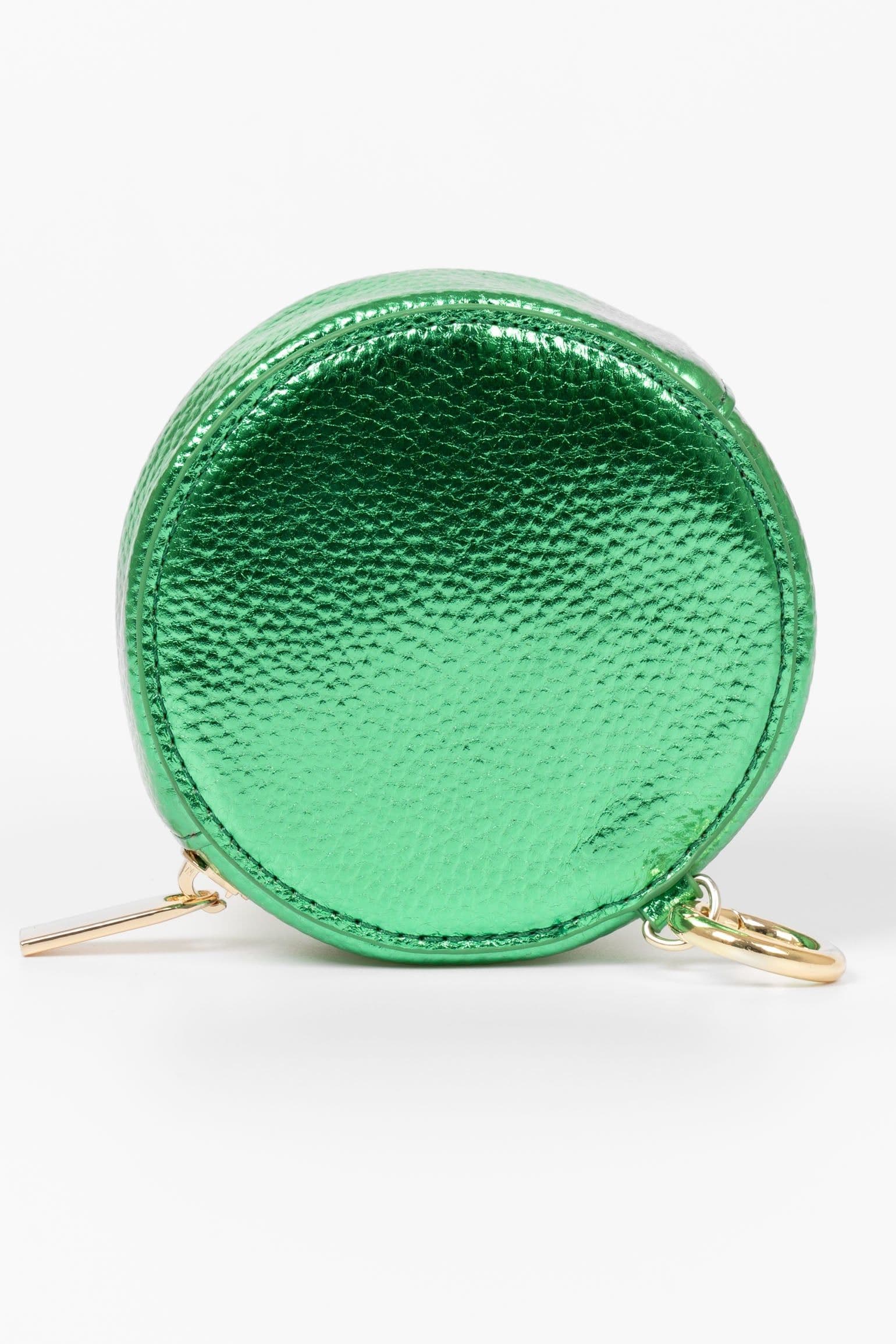Finley Round Coin Purse Green Metallic Faux Leather