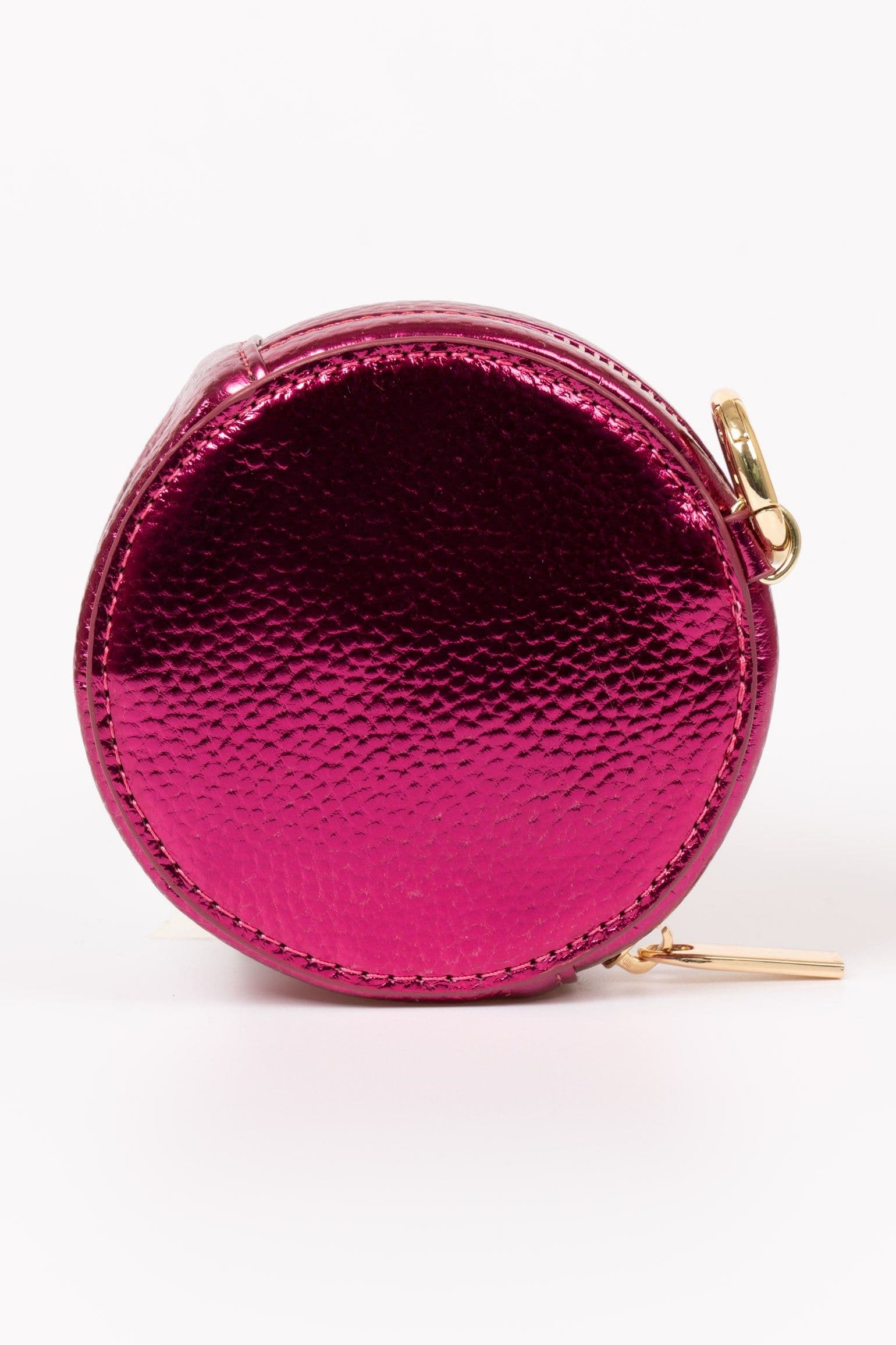 Finley Round Coin Purse Hot Pink Metallic Faux Leather Pink