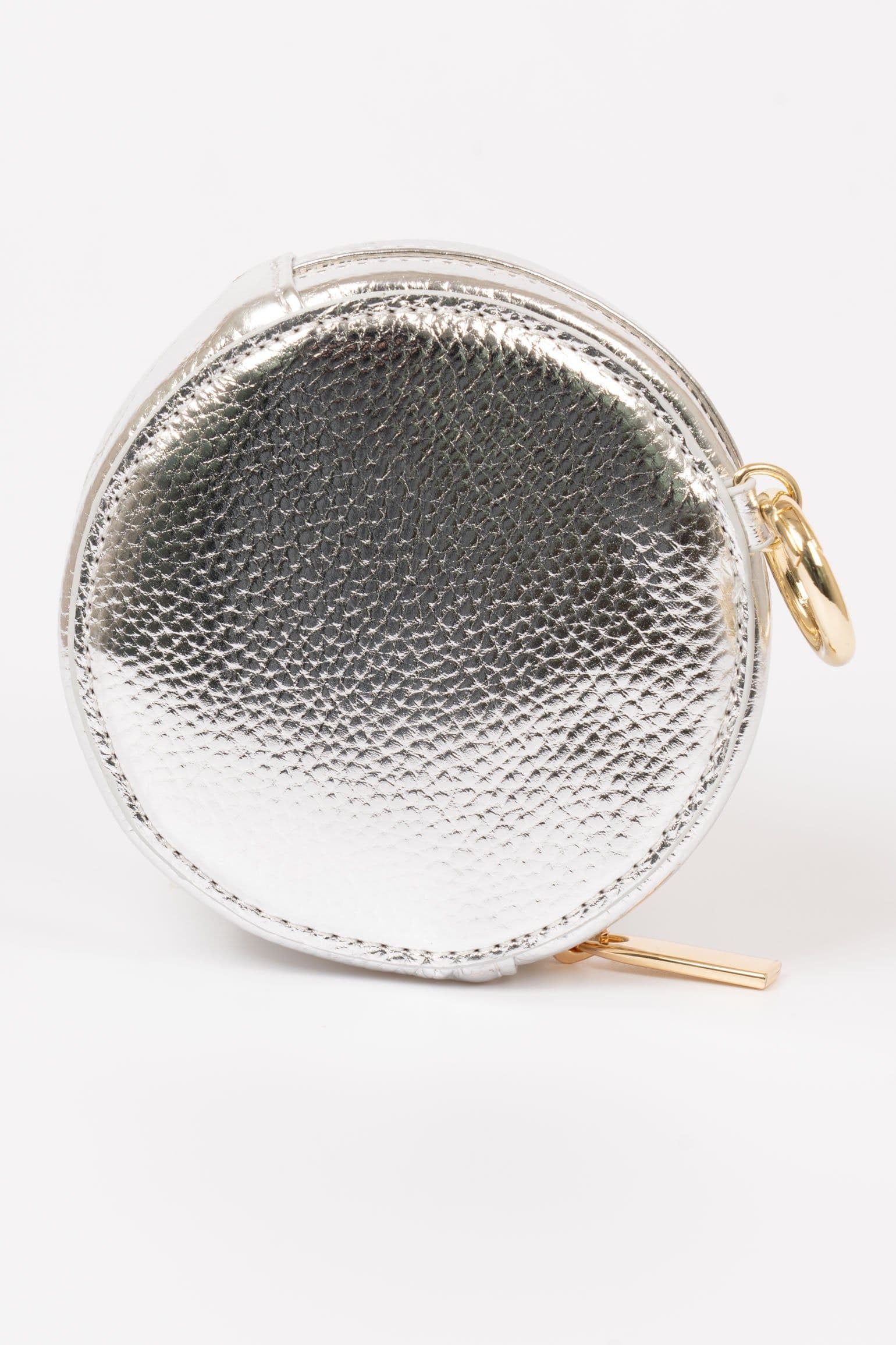 Finley Round Coin Purse Silver Metallic Faux Leather