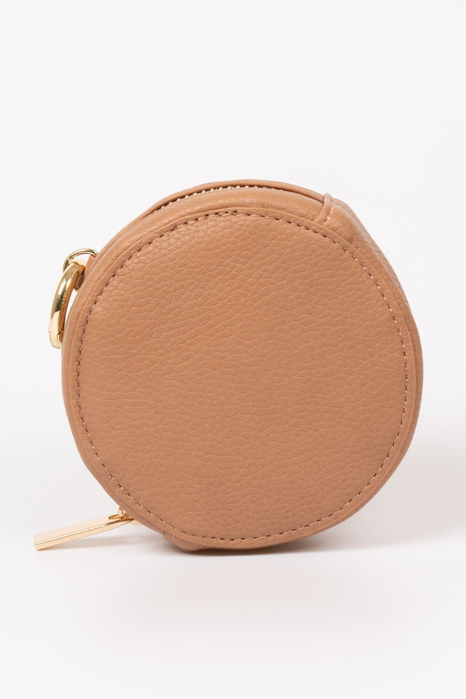 Finley Round Coin Purse Tan Pebbled Faux Leather