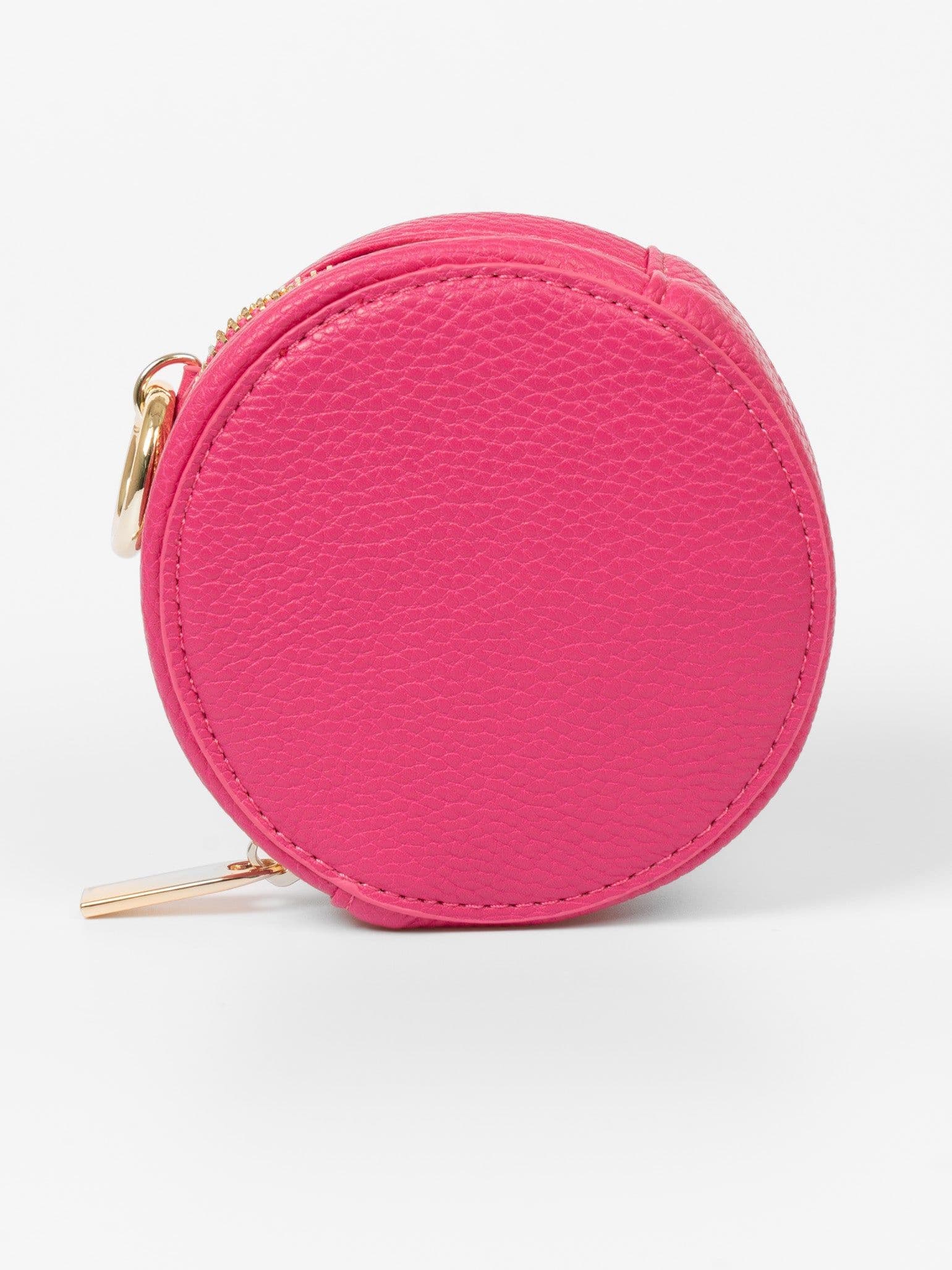 Finley Round Coin Purse Hot Pink Pebbled Faux Leather Pink