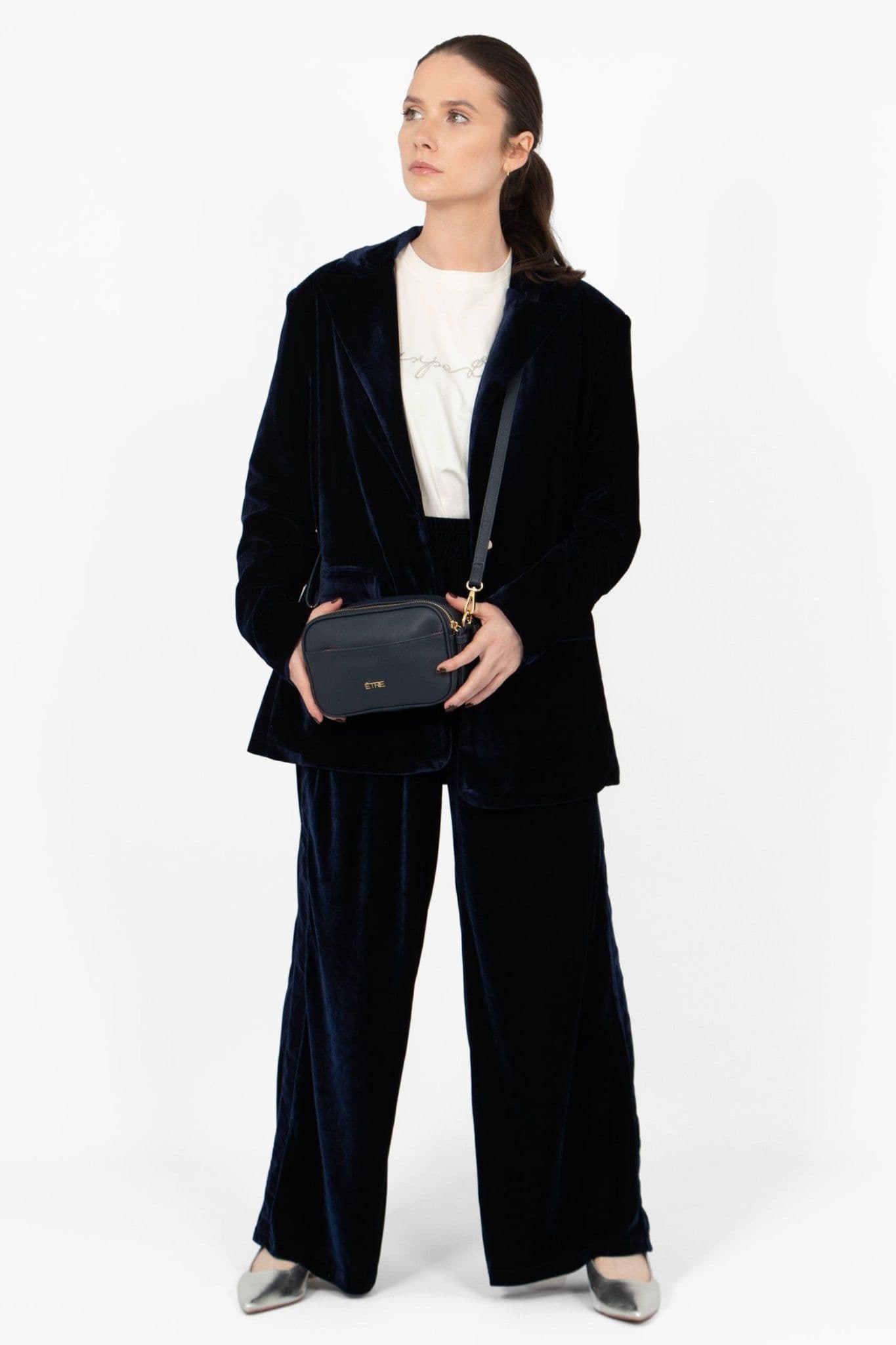 Juniper Crossbody Camera Bag Navy Blue Textured PU