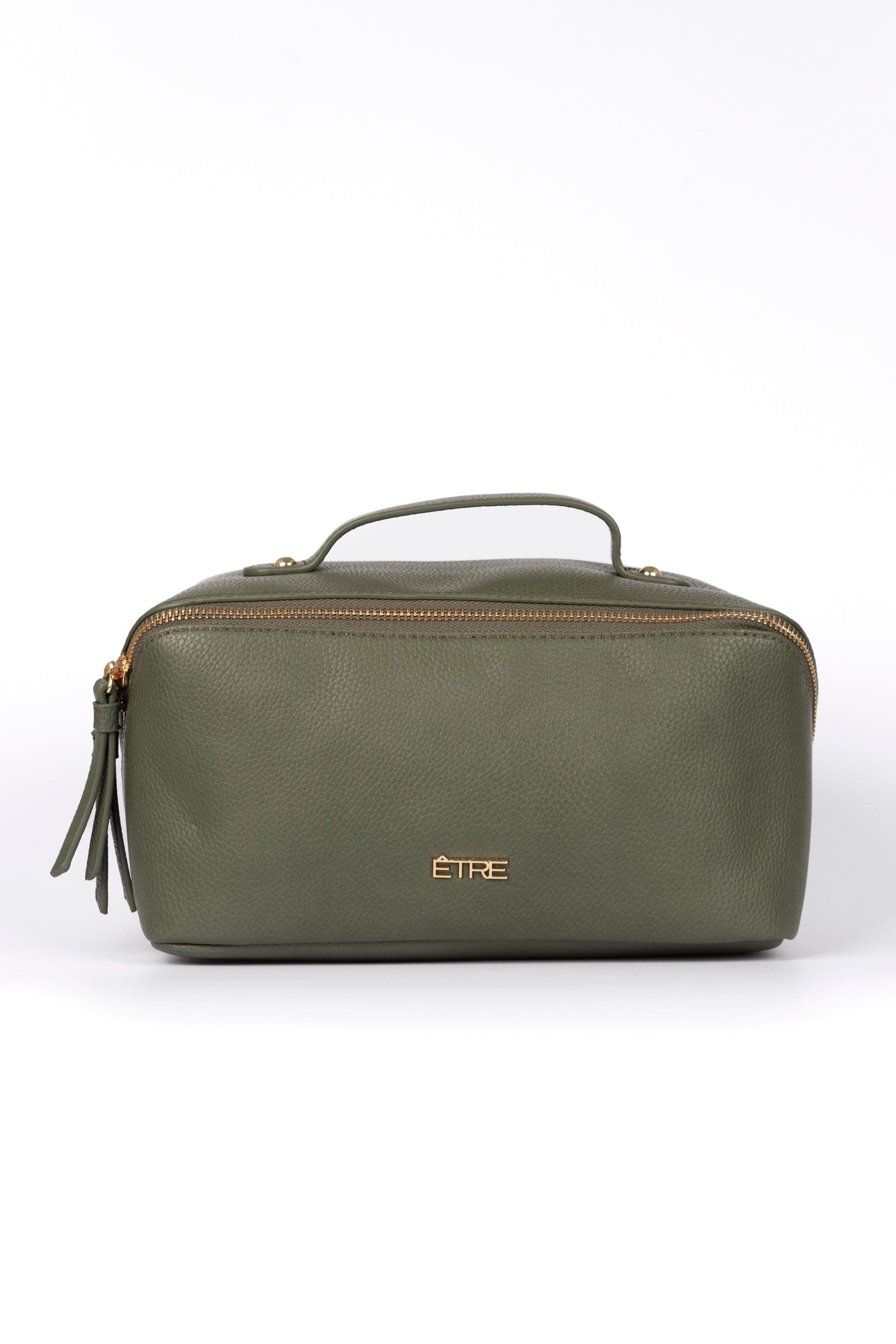 Khaki Green Vanity Case Faux Leather Makeup Bags