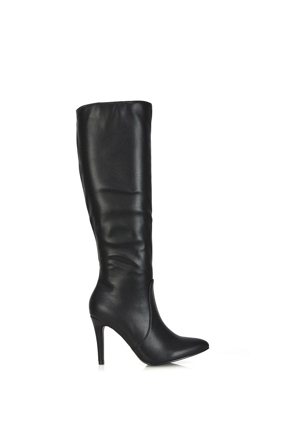 XY London Women's 'Bree' Pointed Toe Zip-up Stiletto Heel Knee High Boots in Black | Size: 7