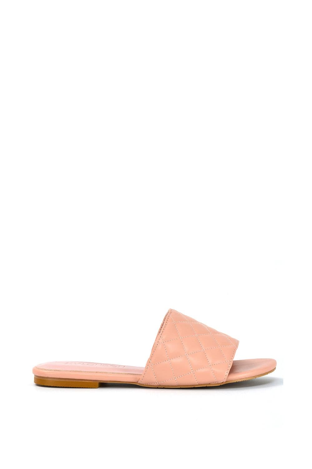 XY London Women's 'Saylor' Quilted Detail Strappy Sandal Flat Sliders in Pink | Size: 4