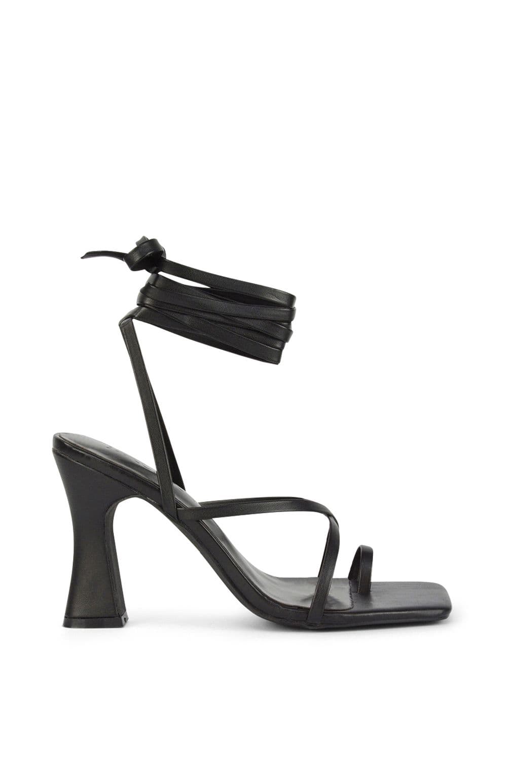 XY London Women's 'Dylan' Square Toe Lace up Strappy Block High Heel Sandals in Black | Size: 8