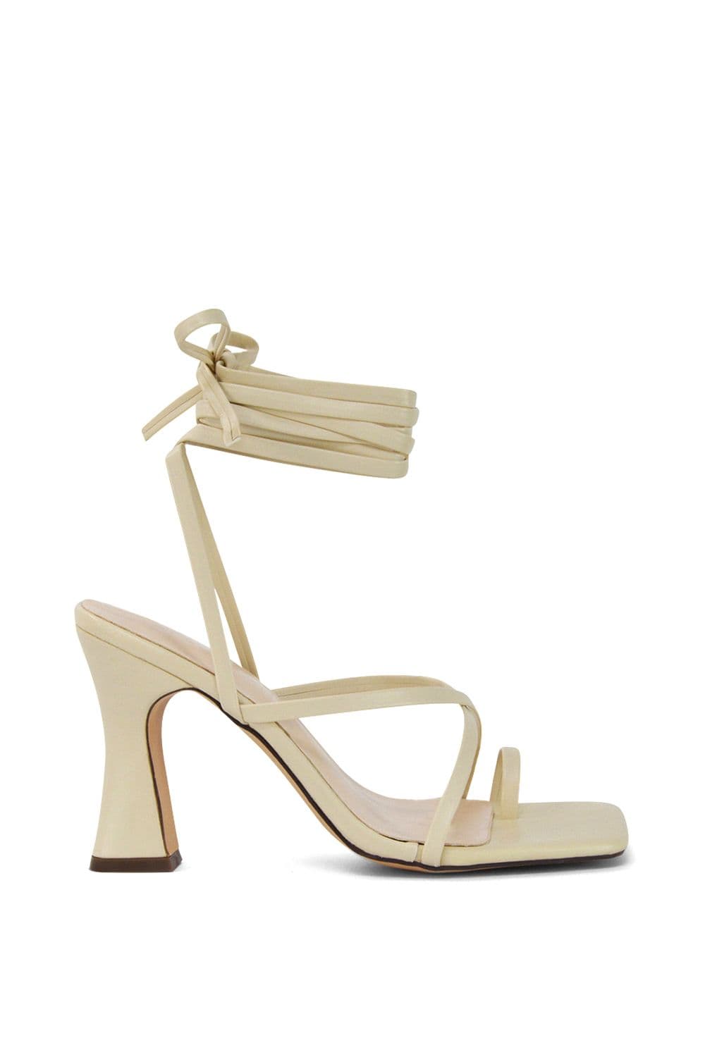 XY London Women's 'Dylan' Square Toe Lace up Strappy Block High Heel Sandals in Nude | Size: 5