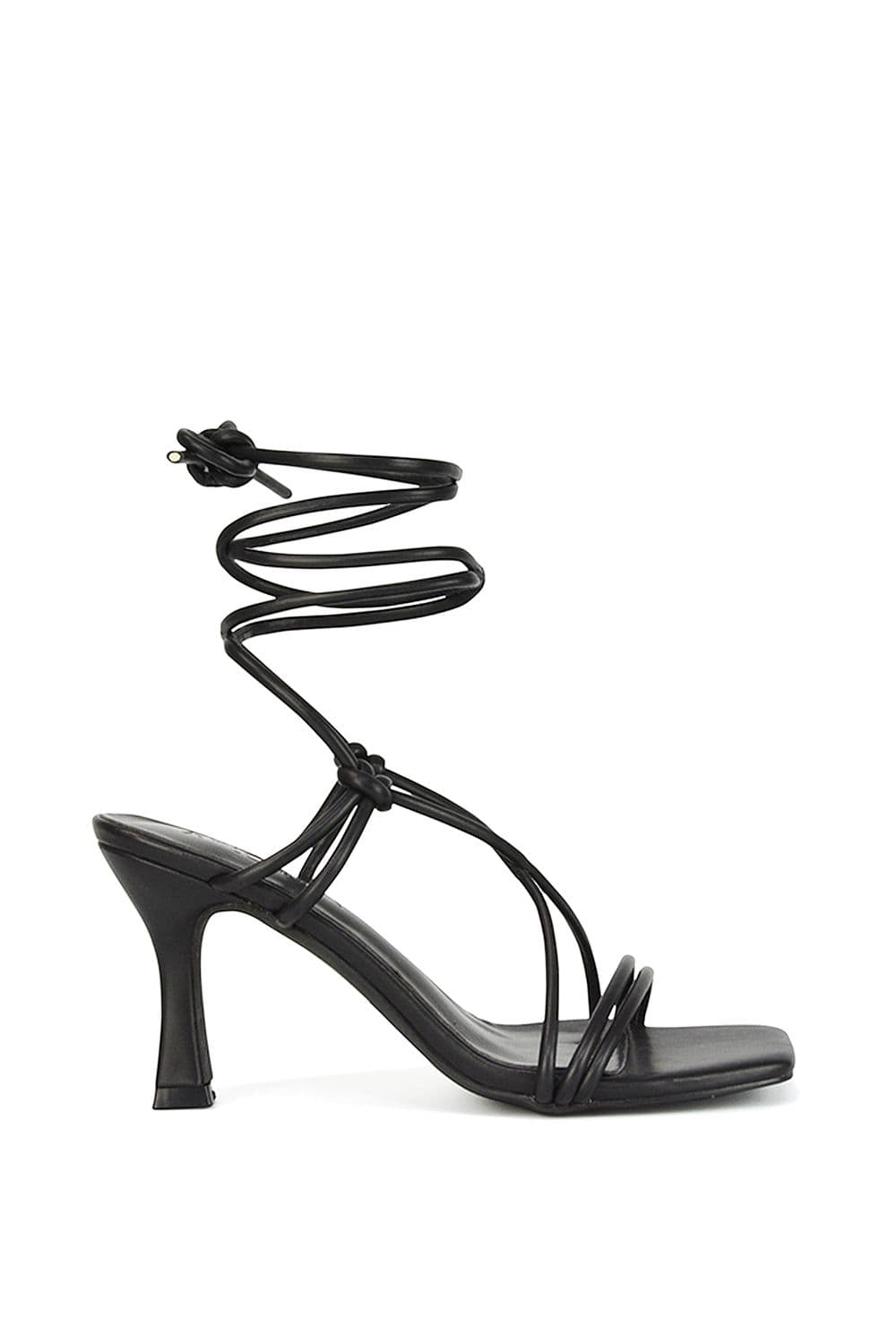 XY London Women's 'Callie' Lace Up Square Toe Mid High Heel Sandals in Black | Size: 3