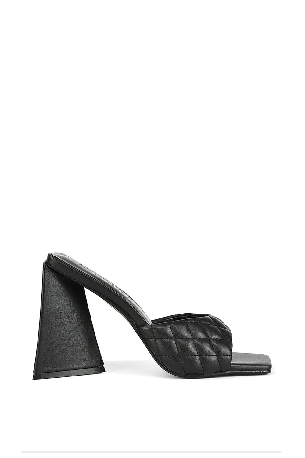 XY London Women's 'Maylin' Quilted Square Toe Sculptured Flared High Heels in Black | Size: 3
