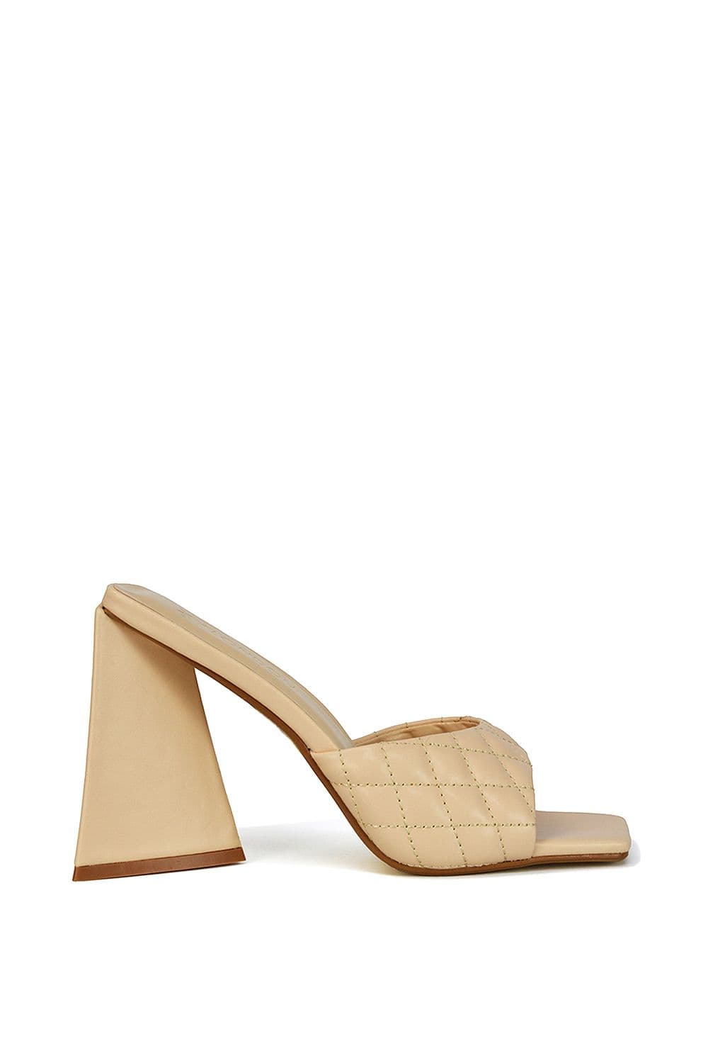 XY London Women's 'Maylin' Quilted Square Toe Sculptured Flared High Heels in Nude | Size: 6