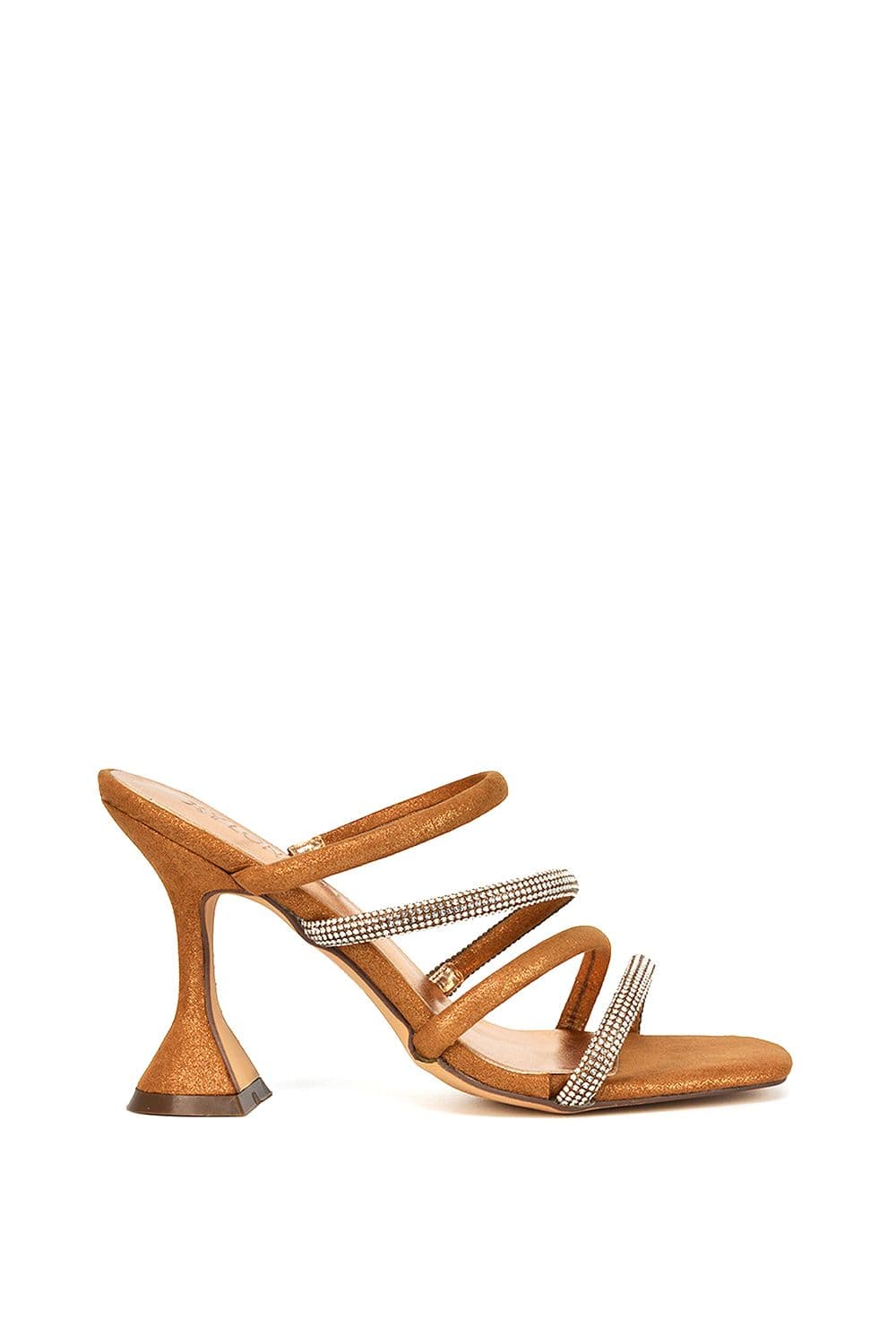 XY London Women's 'Posie' Diamante Strappy Square Toe Sculptured High Heel Sandals in Rose Gold | Size: 5