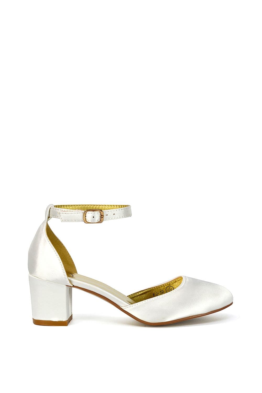 XY London Women's 'Billie-May' Chunky Strappy Mid Block High Heels Court Shoes in Ivory | Size: 5