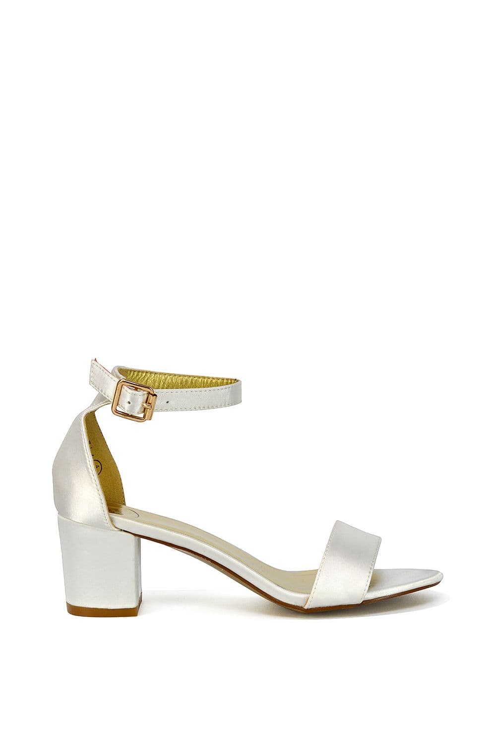 XY London Women's 'Rita' Buckle Up Ankle Strap Low Mid-Block High Heel Sandals in Ivory | Size: 8