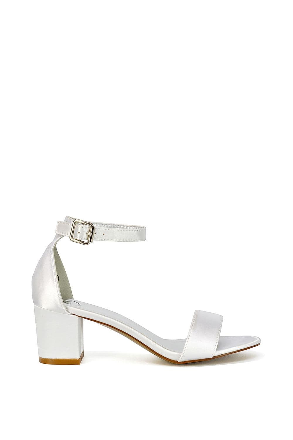 XY London Women's 'Rita' Buckle Up Ankle Strap Low Mid-Block High Heel Sandals in White | Size: 7