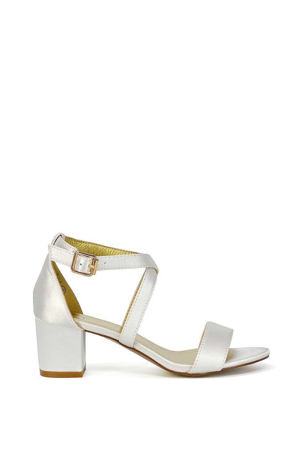 XY London Women's 'Jordyn' Cross Over Buckle Strap Chunky Low Block Heels in Ivory | Size: 7