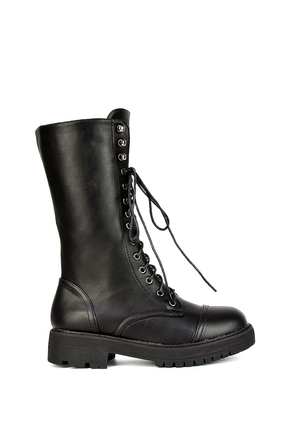 'Vera' Mid-Calf Combat Heeled Ankle Boots