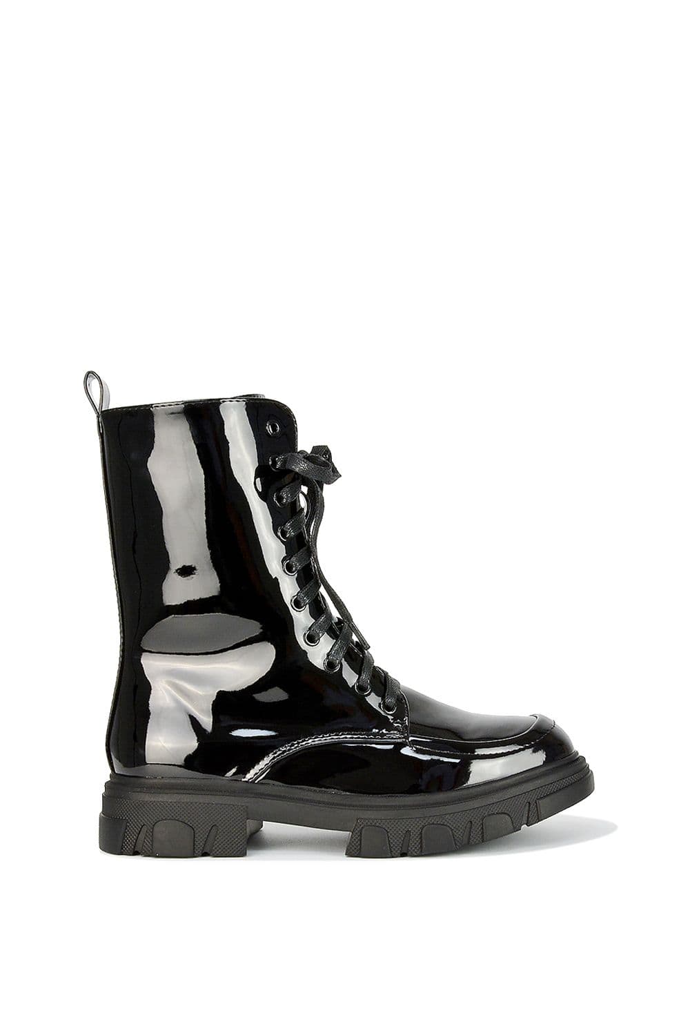 XY London Women's 'Myra' Flat Lace Up Biker Ankle Boots in True Black | Size: 4