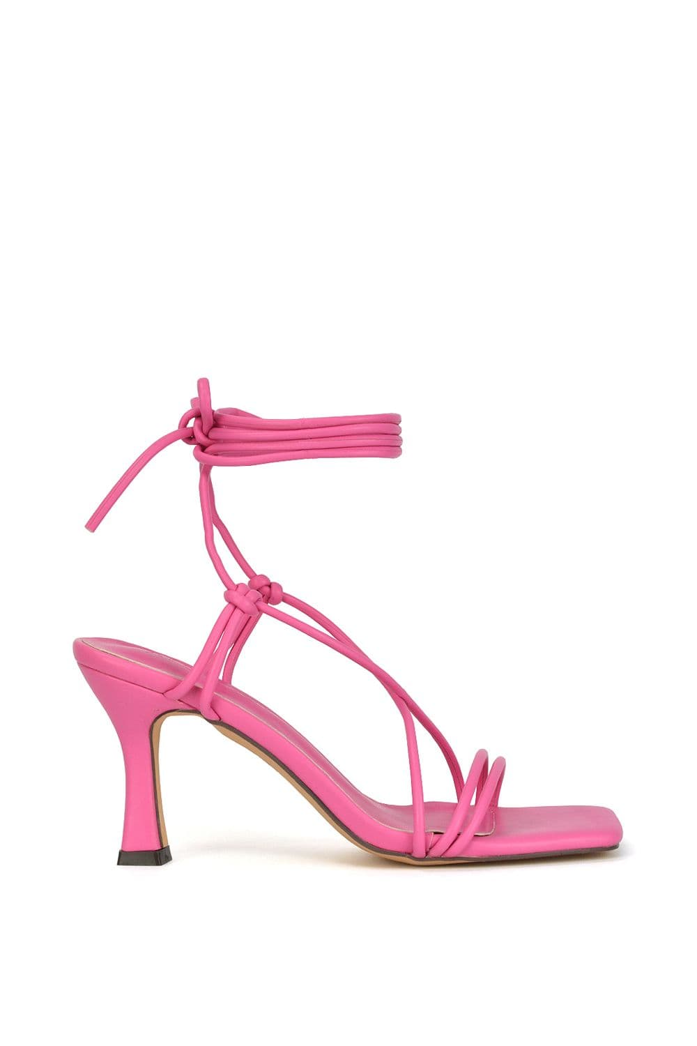 XY London Women's 'Callie' Lace Up Square Toe Mid High Heel Sandals in Fuchsia | Size: 3